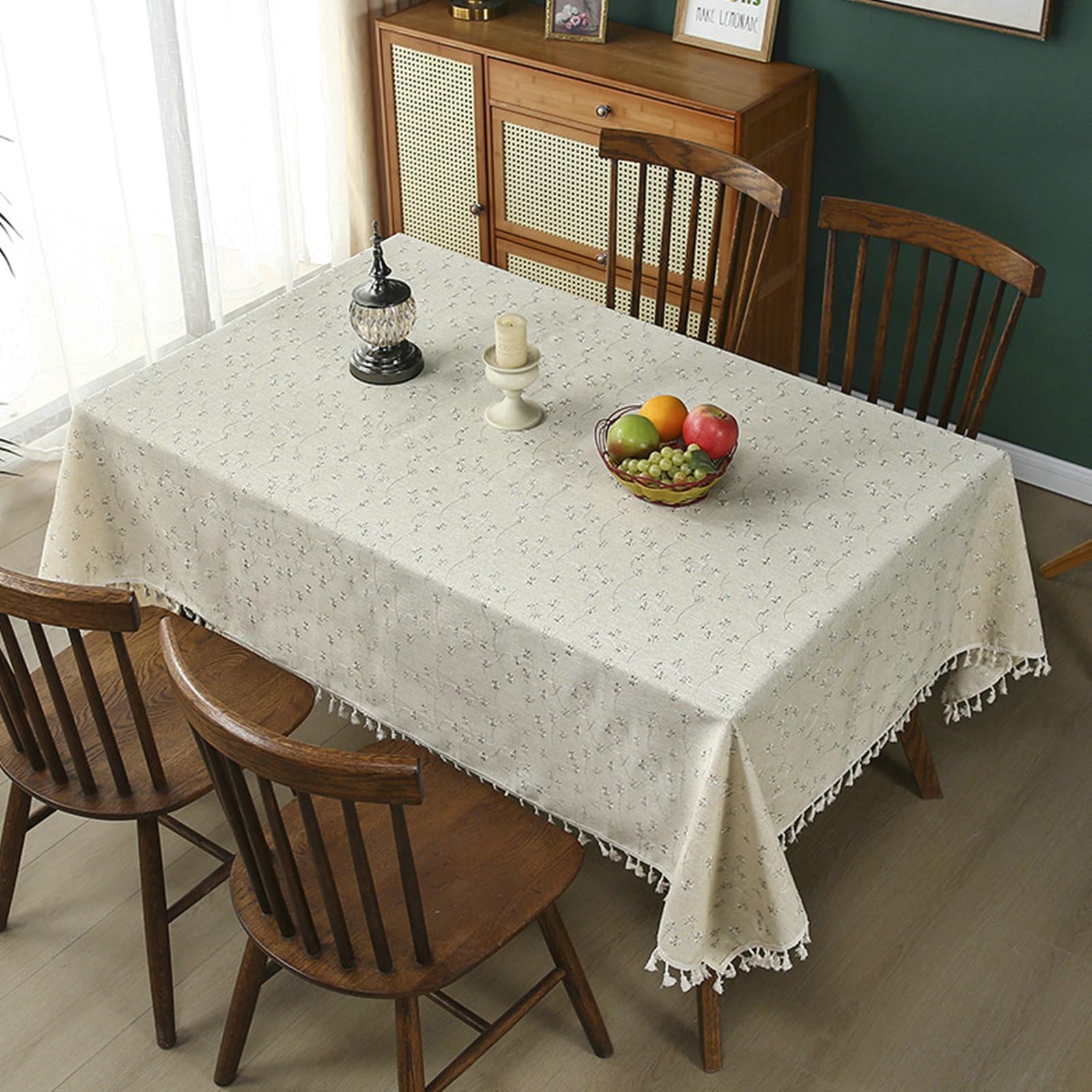 Gualiy Nappe Table Salon Carrée 130x130cm, Fleur en Polyester Lin, Beige