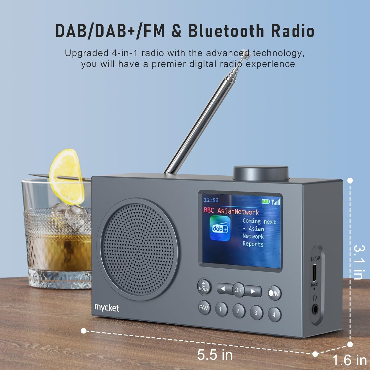 Mycket DAB Radio D009 with dimensions