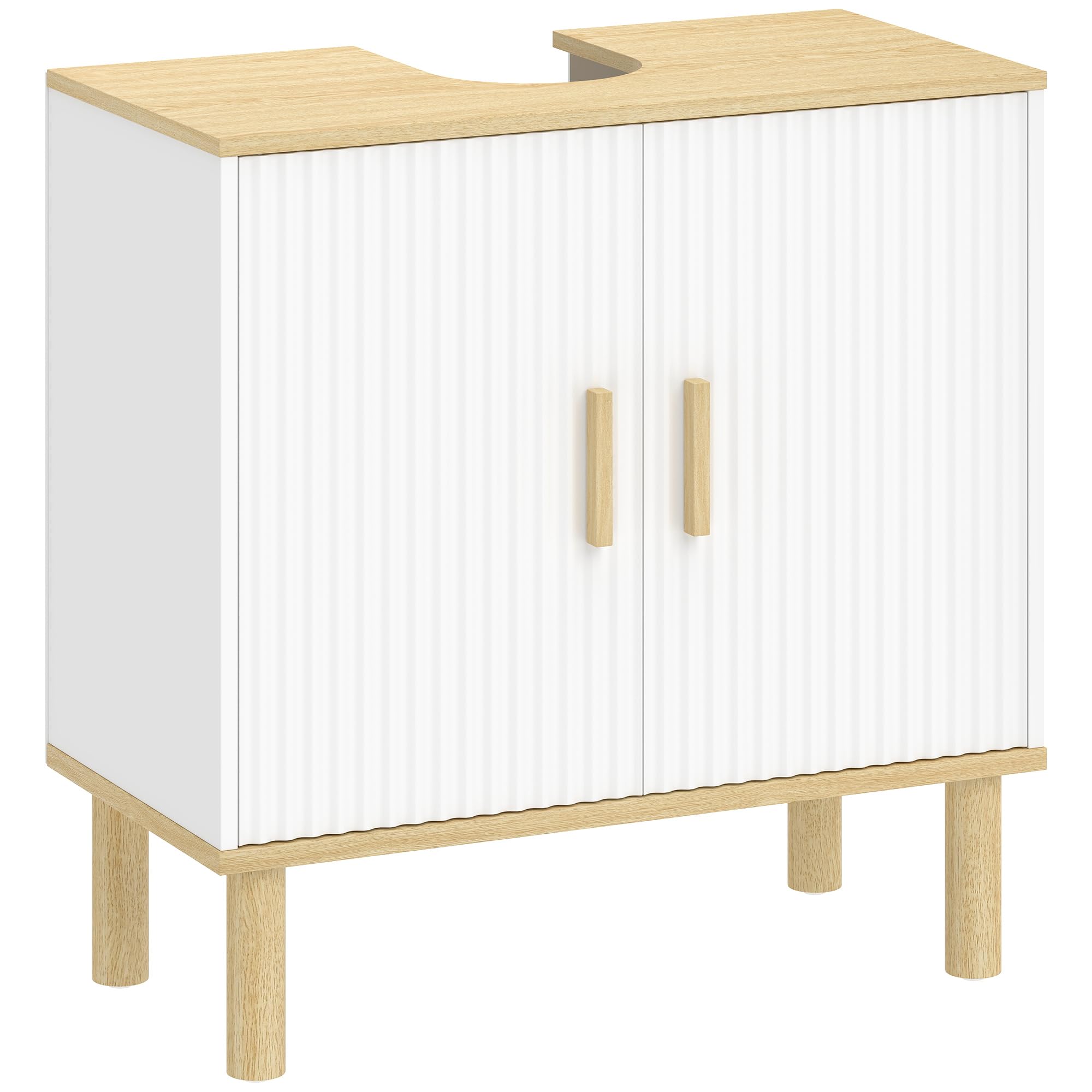 HOMCOM Meuble sous lavabo, Meuble de Salle de Bain avec 2 Portes et étagère réglable, Armoire de Salle de Bains sous lavabo, Style Moderne, 60 x 30 x 61 cm, Blanc