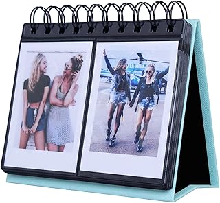 [Fujifilm Instax Mini Photo Album] 68 Pockets Desk Calendar Album for Fuji Instant Mini 70 7s 8 25 50s 90, Polaroid Z2300, Polaroid PIC-300P Film (Blue)