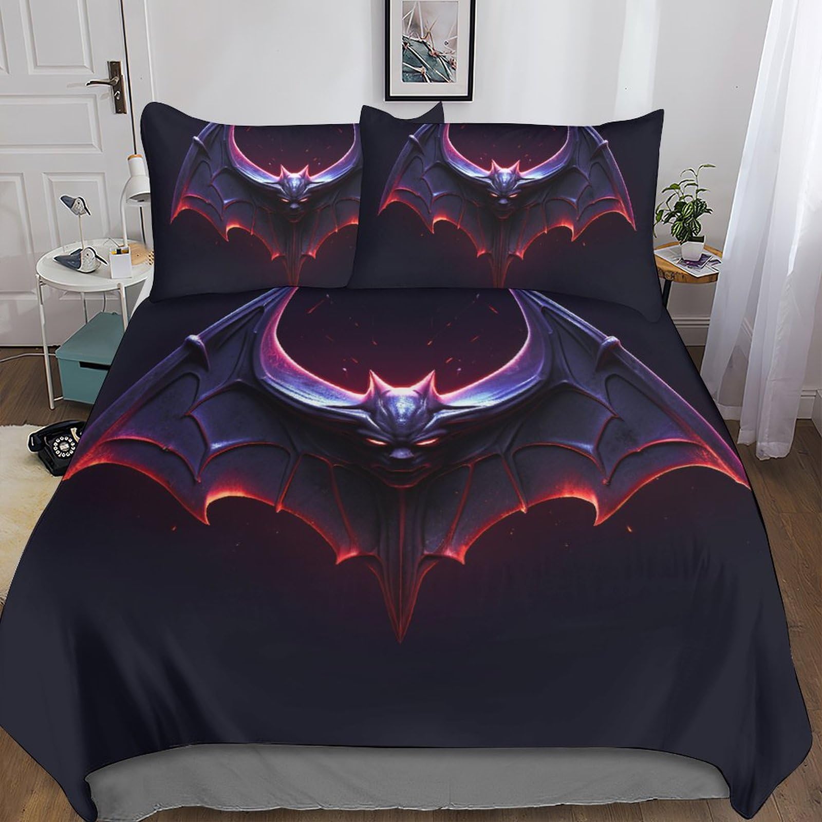 Housse de couette bats in the dark parure de lit animaux taie microfibre
