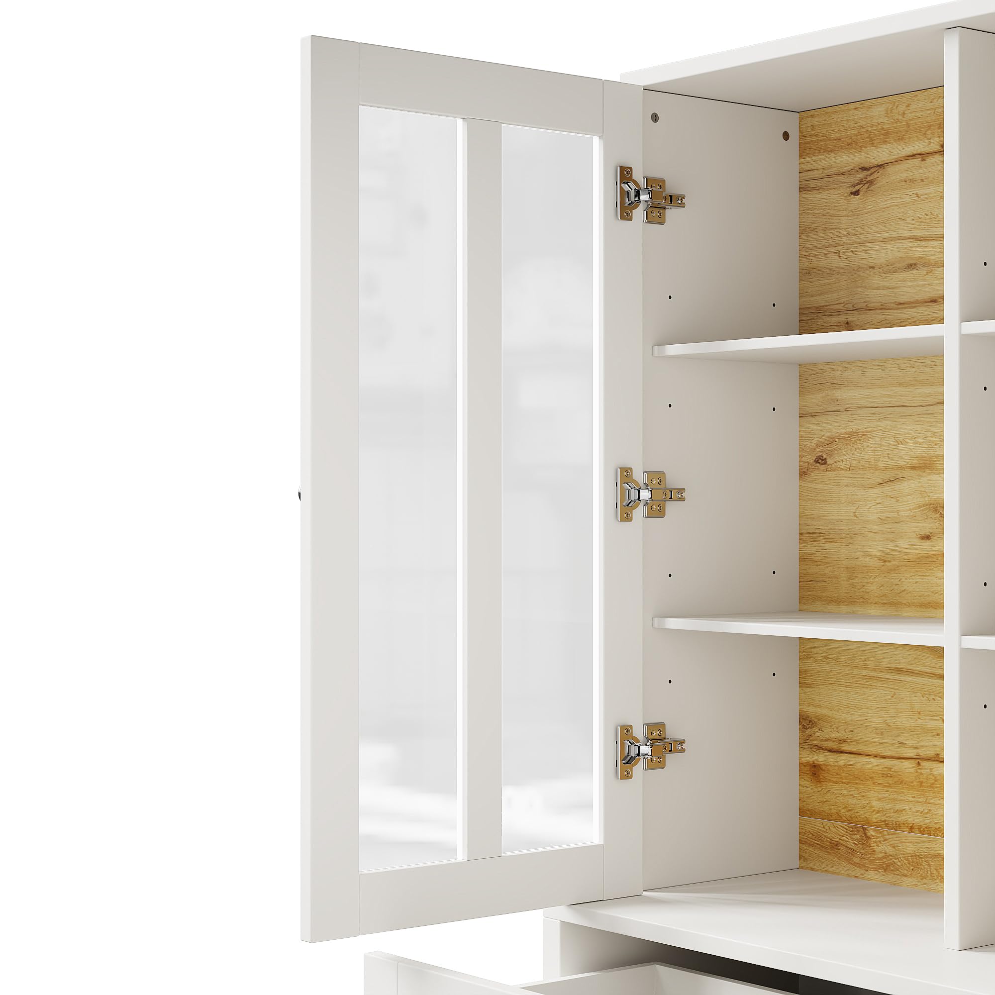 SACOOL Armadio alto 140 x 38,5 x 175 cm, per soggiorno, vetrina, cucina, sala da pranzo con cassetti, moderna e minimalista, per cucina, soggiorno, sala da pranzo, bianco