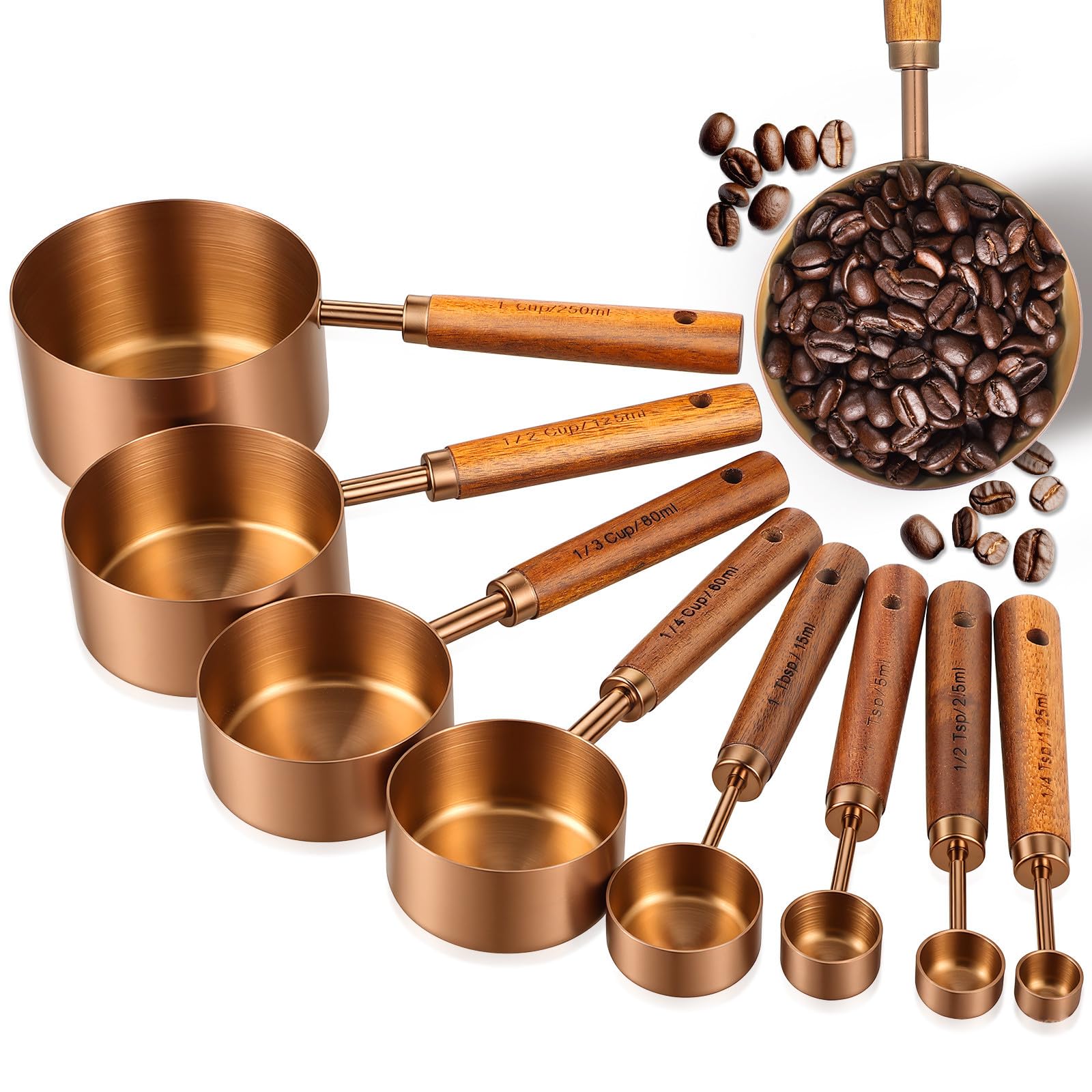 Mikikit 8 Pièces Cuillères Doseuses en Acier Inoxydable et Bois Précises et Faciles à Nettoyer Mesures pour Cuillère à Café et Préparation de Repas