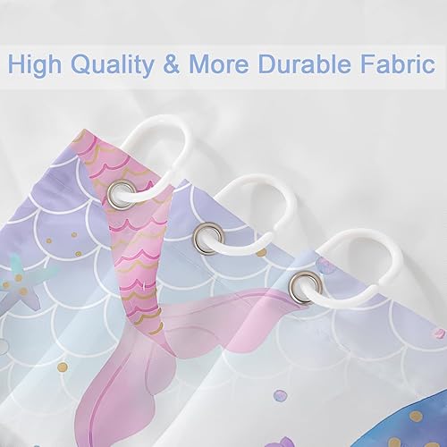 Miniatura 4 de Cortina de ducha de sirena de 60 pulgadas de ancho x 72 pulgadas de largo, diseño de cola de sirena, linda cortina de ducha para niños, rosa, azul,