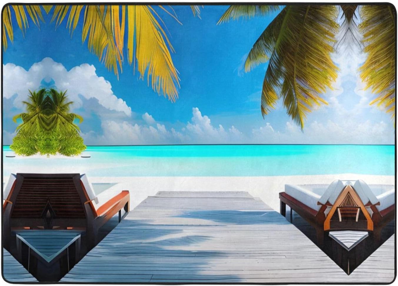 Maldives Holidays Printed Floor mat 80x58 inches, Non-Slip Decorative Carpet for Bedroom and Living Room
