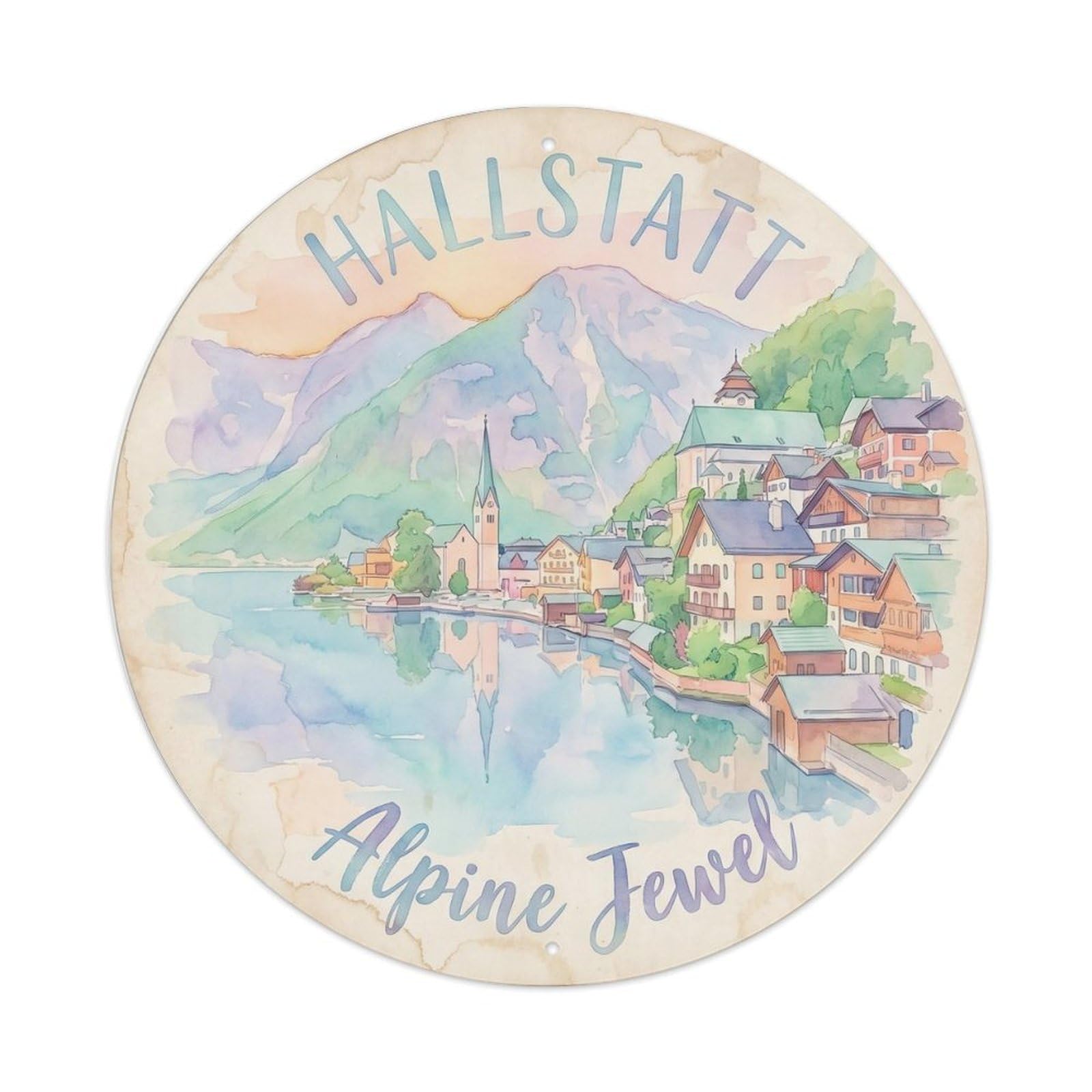 Vintage Travel Lakeside Village Austria Alpine Metal Tin Sign
