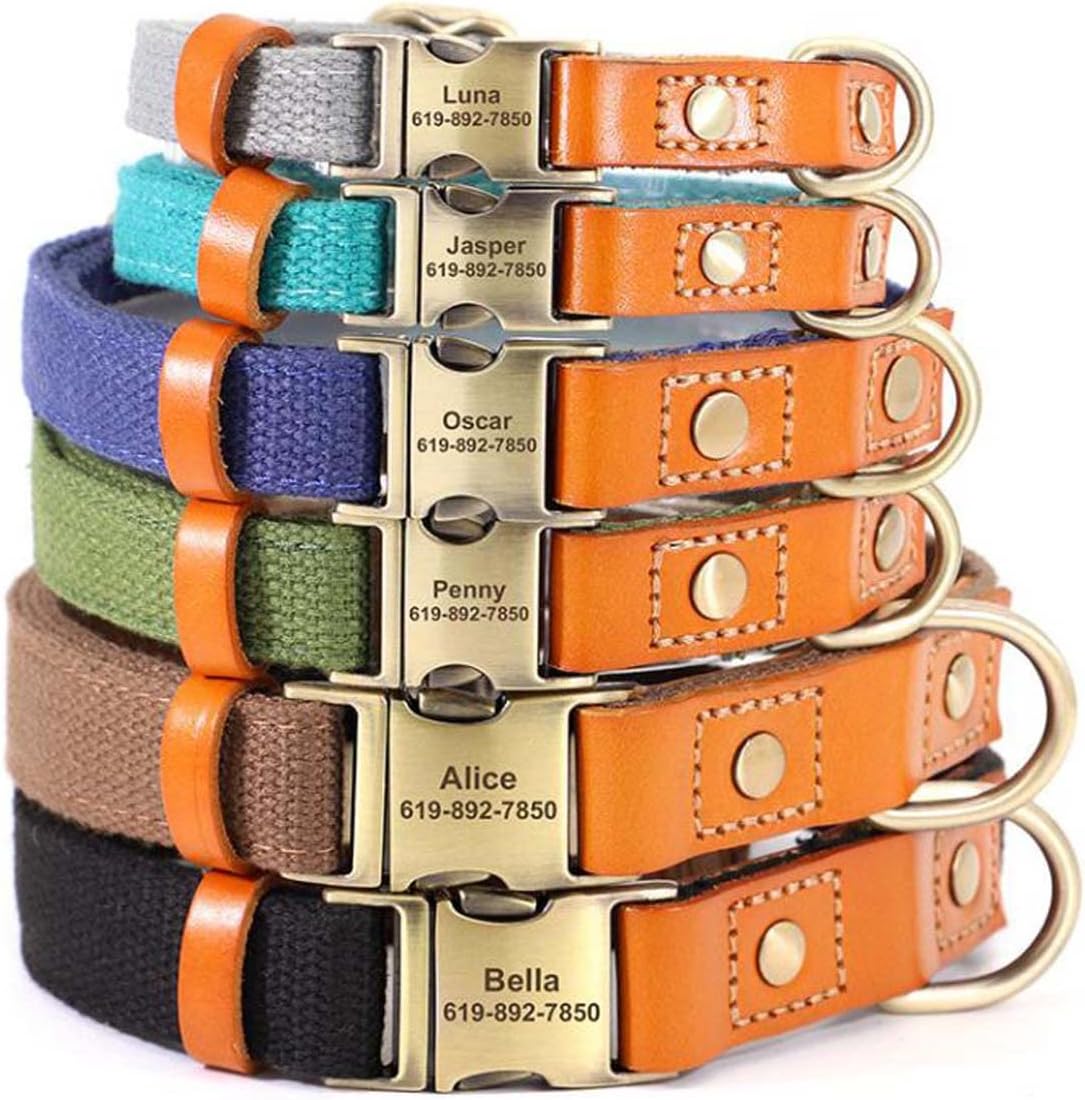 Personalised Adjustable Dog Collar with Name Plat, Quick Release Buckle