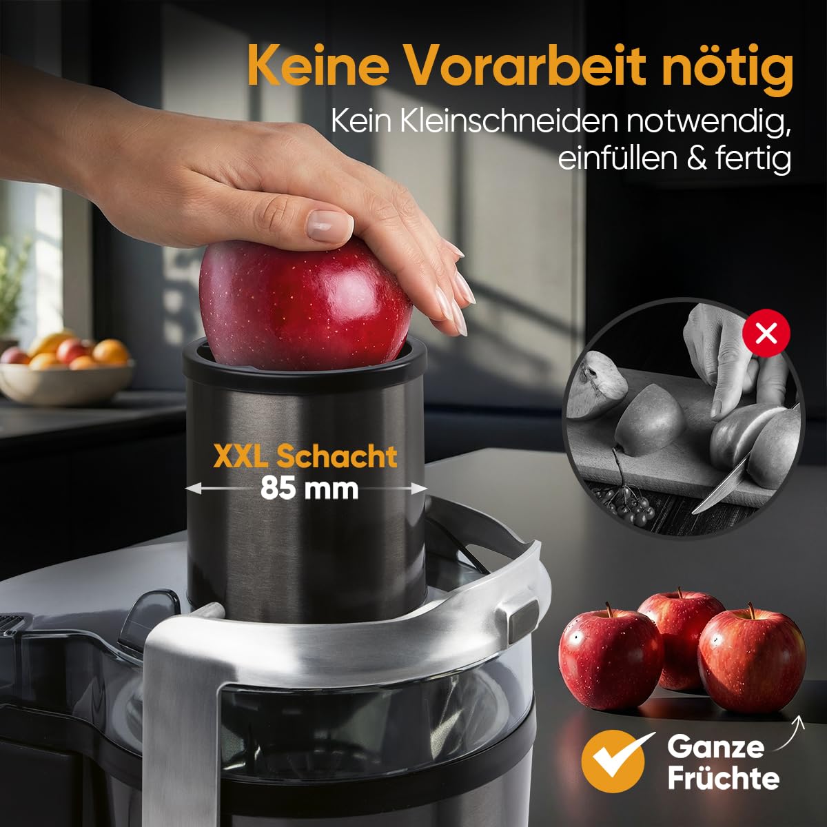 ProfiCook® Entsafter | leicht zu reinigender Slow Juicer | XXL-Einfüllschacht | 1000W Longlife-Motor | feines Mikrosieb | Touch-Display | 6 Stufen | Saftpresse | inkl. Reinigungsbürste | PC AE 1326