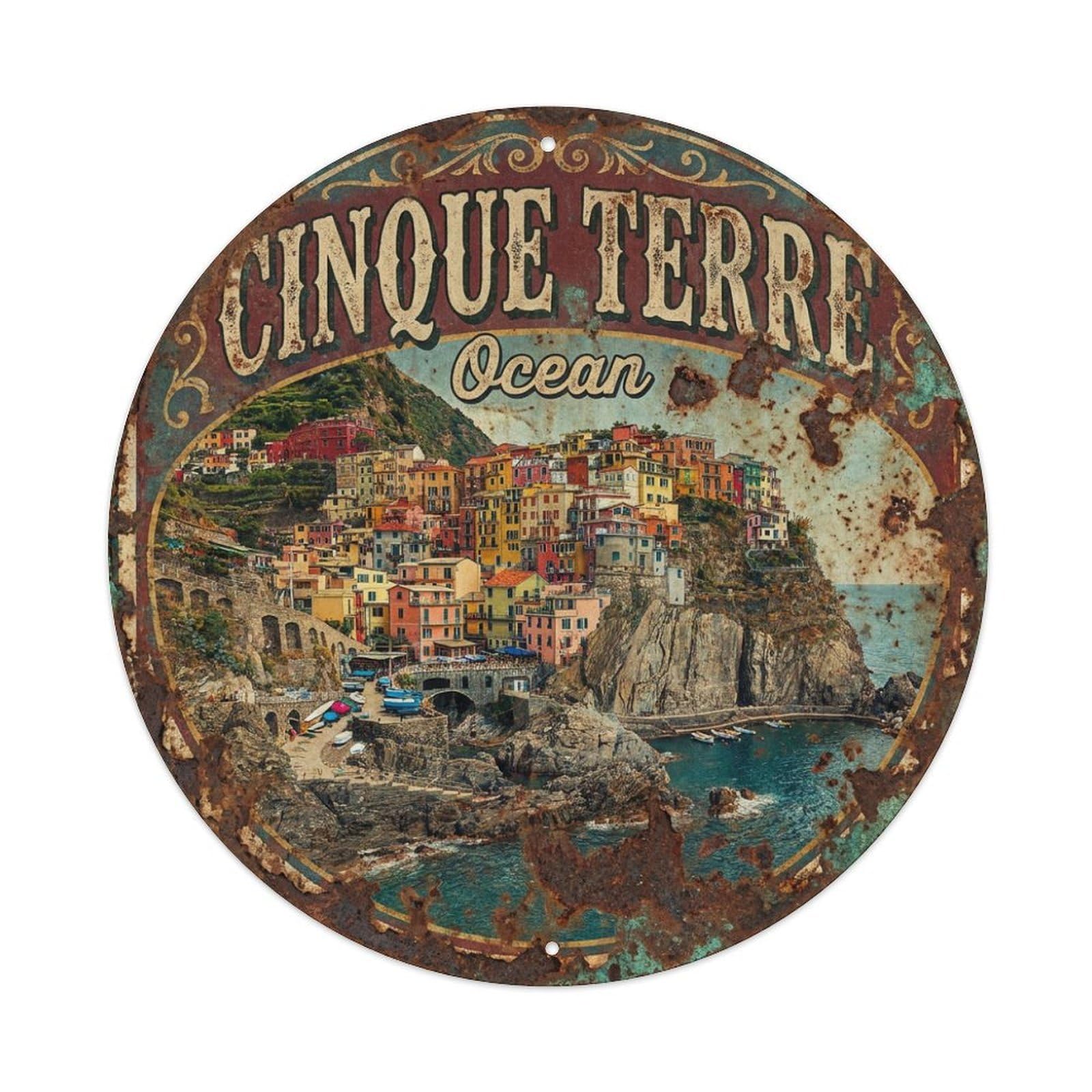 Metal Tin Sign Cinque Terre Vintage Travel Italy
