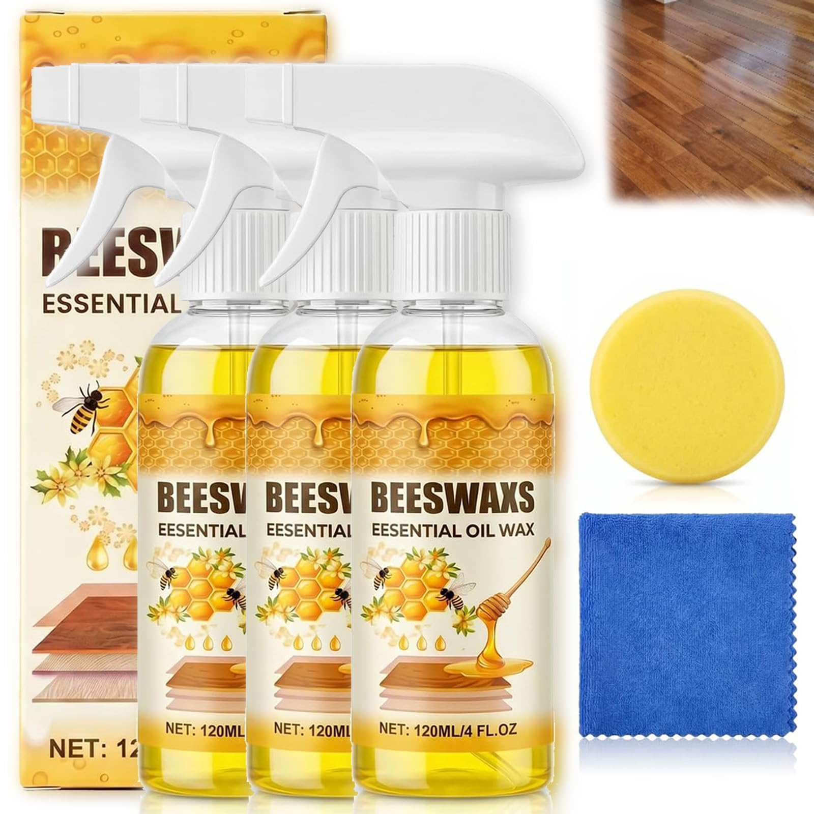 Beeswax Wood Polish Spray, Cera de Abeja para Muebles y Madera, Limpiador y Protector Natural, Spray Fácil para Armarios, Suelos, Mesas y Muebles (3PC)