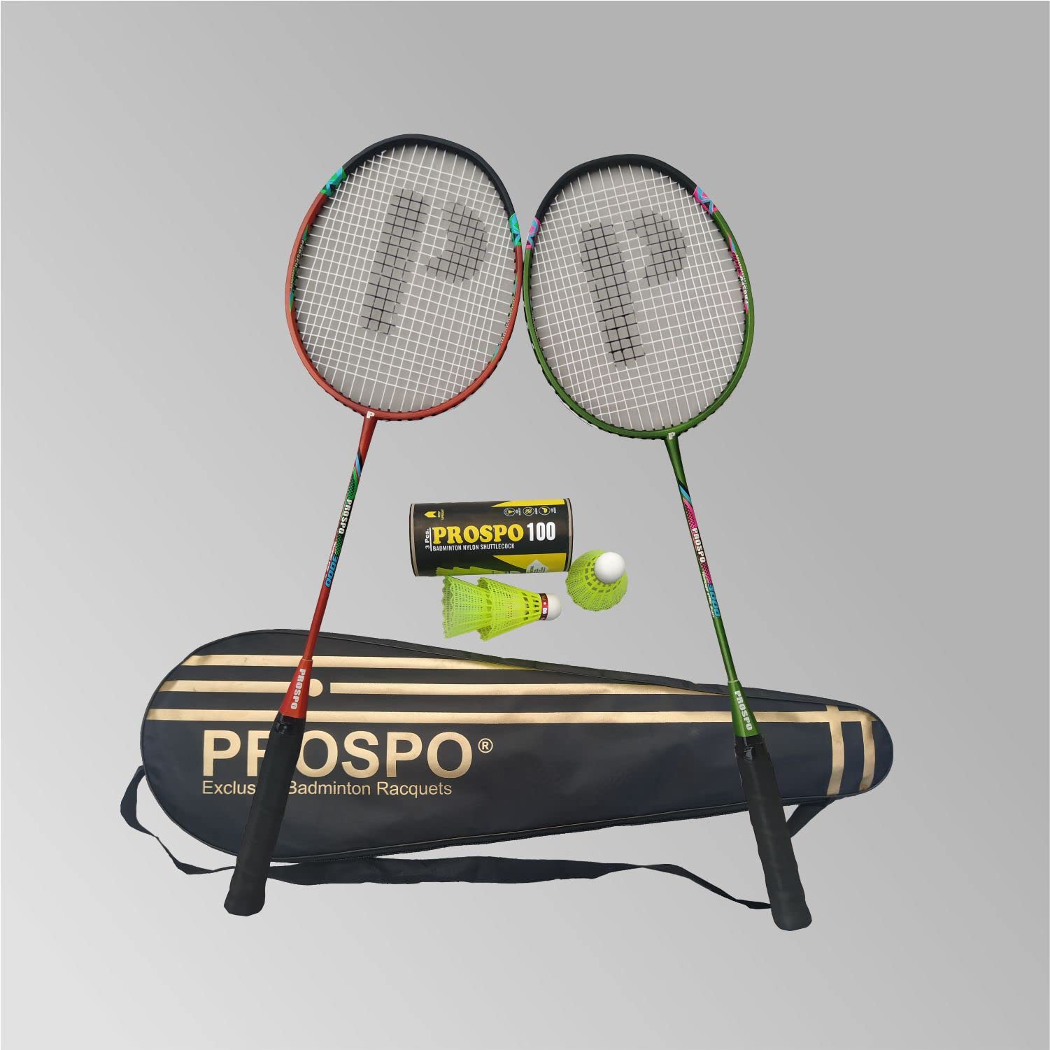 Prospo 3000 Lightweight Professional Badminton Racquets with Free (Full Cover + 3Pc Shuttlecock) High Modulus Aluminum, Superlight Carbon Badminton Racquet Set of 2 (Red+Green) Matt Finish (B0BCYRP8ZJ) Amazon Price History, Amazon Price Tracker