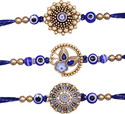 TIED RIBBONS Rakhi for Brother Set of 3 with Roli, Evil Eye Rakhi Combo | Handmade Designer Rakhi Gift Set for Brother, Nephew, Cousin | Raksha Bandhan Bracelet Rakhi