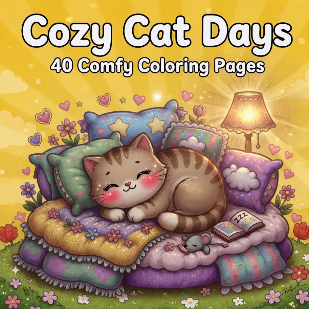 Cozy Cat Days: Kawaii Cute and Easy Cat Coloring Book with Cozy Scenes