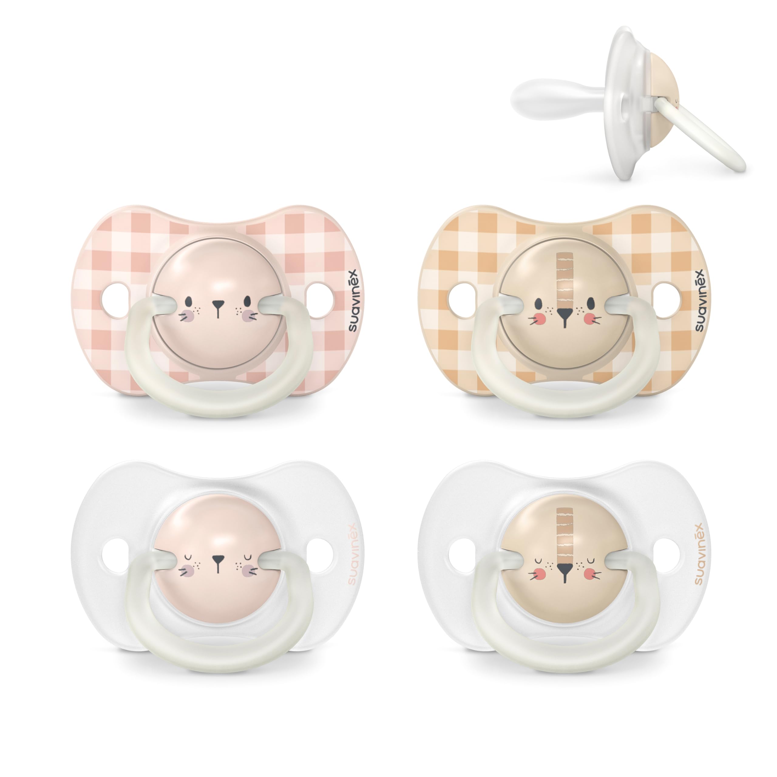 Suavinex, Confezione da 4 Ciucci Night and Day, Ciucci Fluorescenti per Dormire, per Bambini 6/18 Mesi, con Tettarella in Silicone