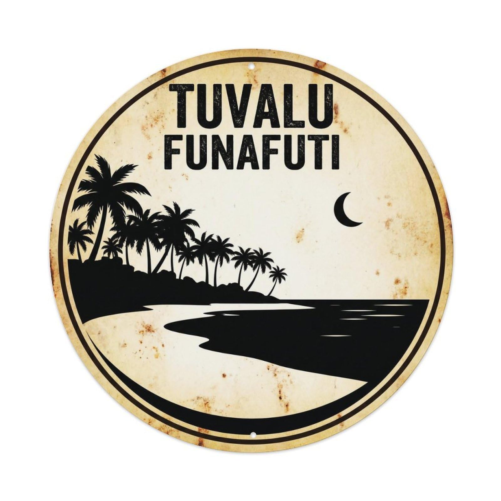 Tuvalu Funafuti Tropical Shore Black White Metal Tin Sign