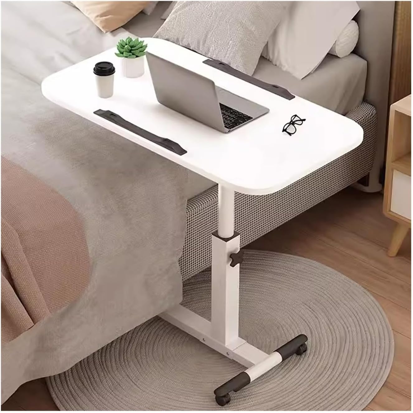 Desk with Wheels Bedside Table Movable on Bed Computer Table Bedroom Lifting Desk Home Notebook Study Folding Table Portable Desk(