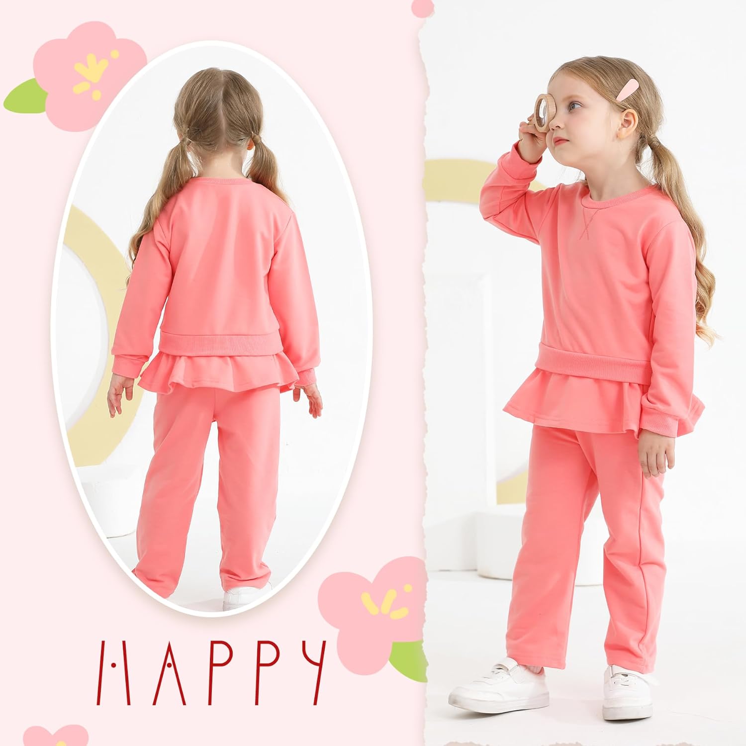 Happy Town Toddler Girl Clothes Baby Fall Long Sleeve Shirt and Cute Skirt Long Pants Infant Winter Sweatsuit - Image 2