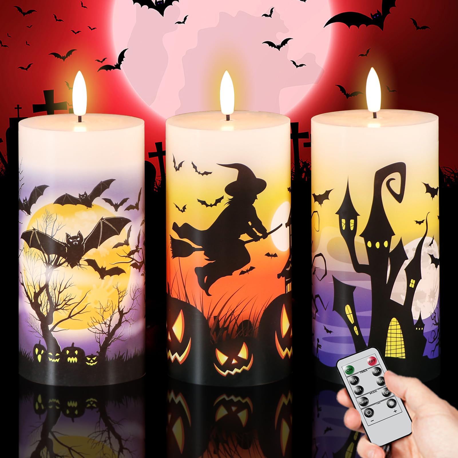 DRomance Lot De 3 Bougies LED Sans Flamme D'Halloween à Piles Avec