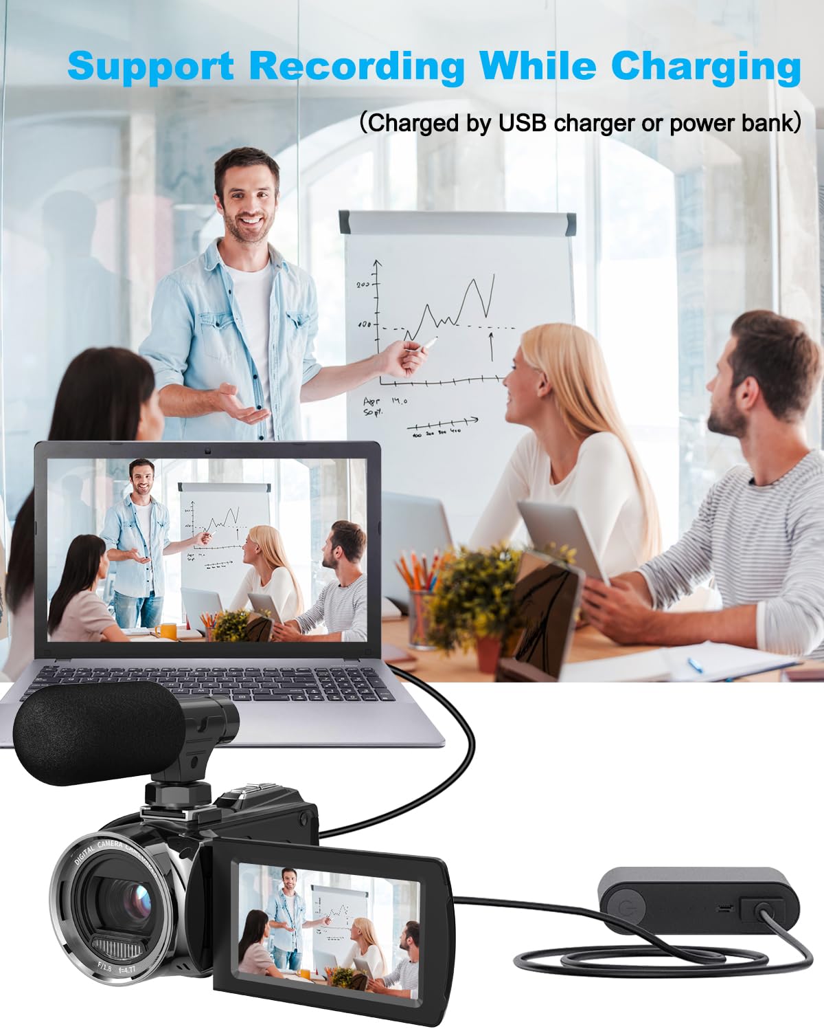 Videocamera FHD 2.7K 36MP Vlogging Camera per YouTube Videoregistratore 3 pollici 270 gradi di rotazione dello schermo Videocamere per le riprese con microfono, scheda SD da 32 GB e 2 batterie