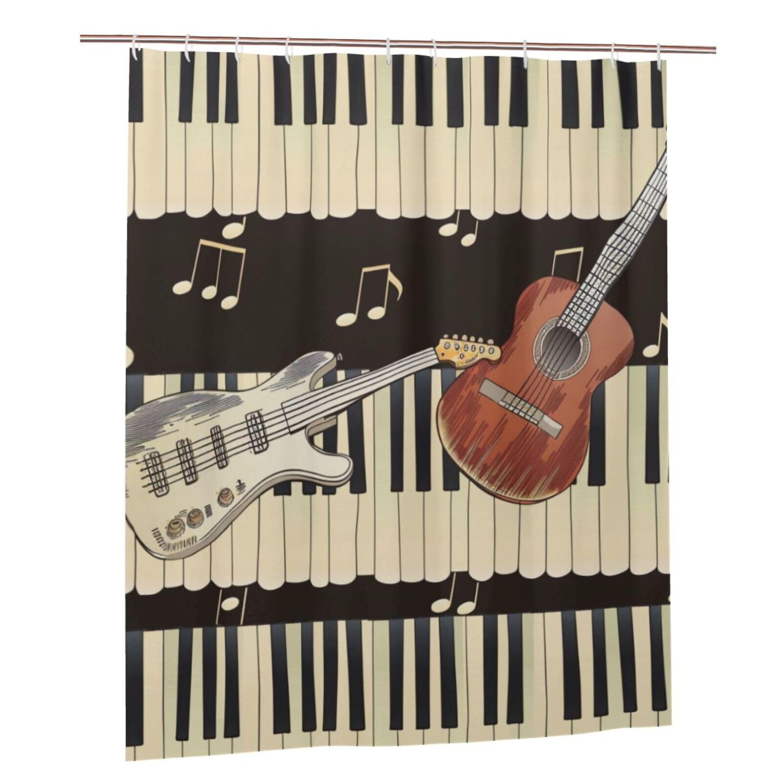 BWWHCCTI Guitar Piano Pattern Printed Shower Curtain With 12 Plastic Hooks Opaque Quick Drying Waterproof Shower Curtains Sets For Bathroom 152x183 Cm