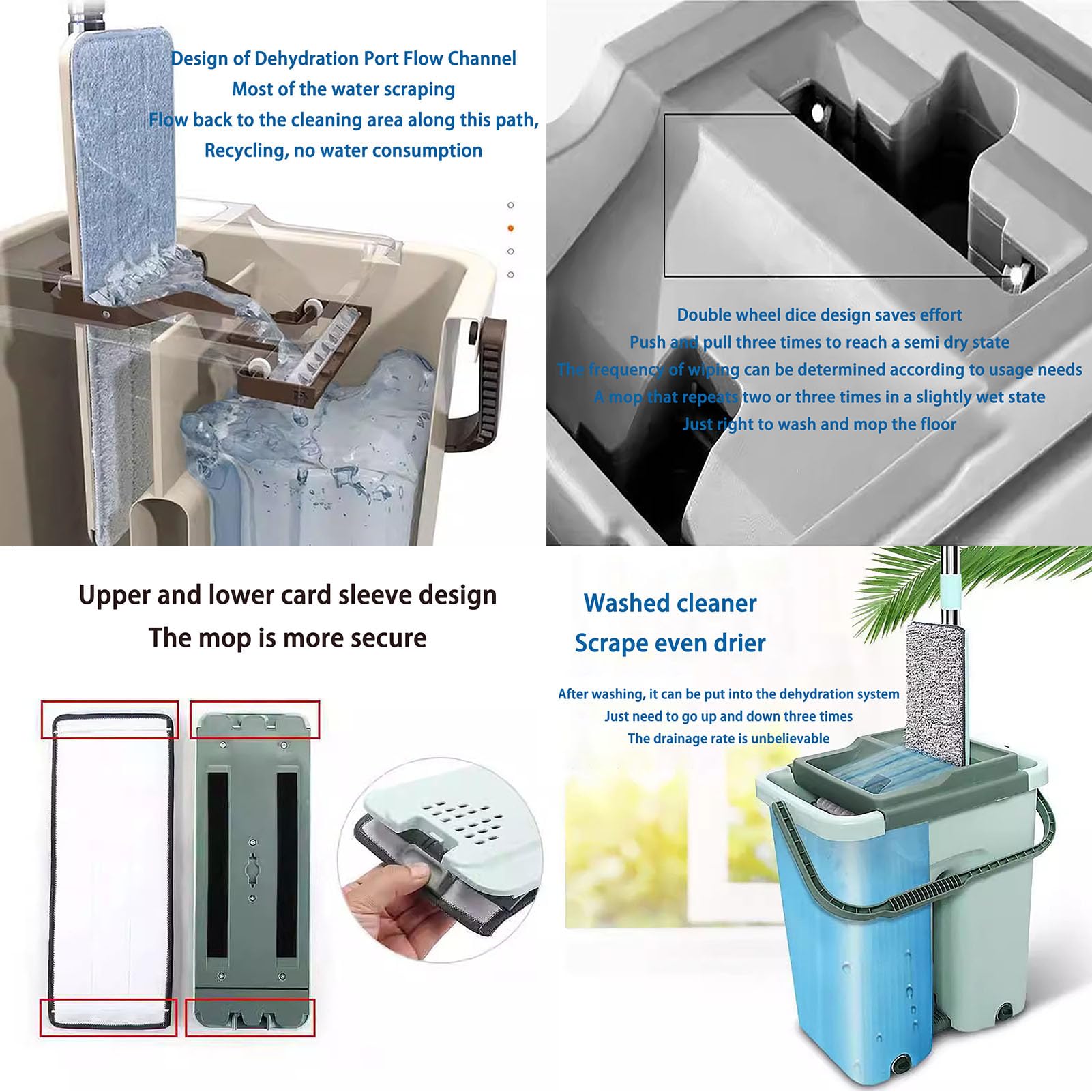 Recambio Fregona con Cabeza de Microfibra, Mopa Fregona Giratorio con Cubo Escurridor, Separar el Agua Sucia, Doble Uso Seco y Húmedo para Limpiar Azulejos, Paredes, Suelo, Ventanas, Coches,F