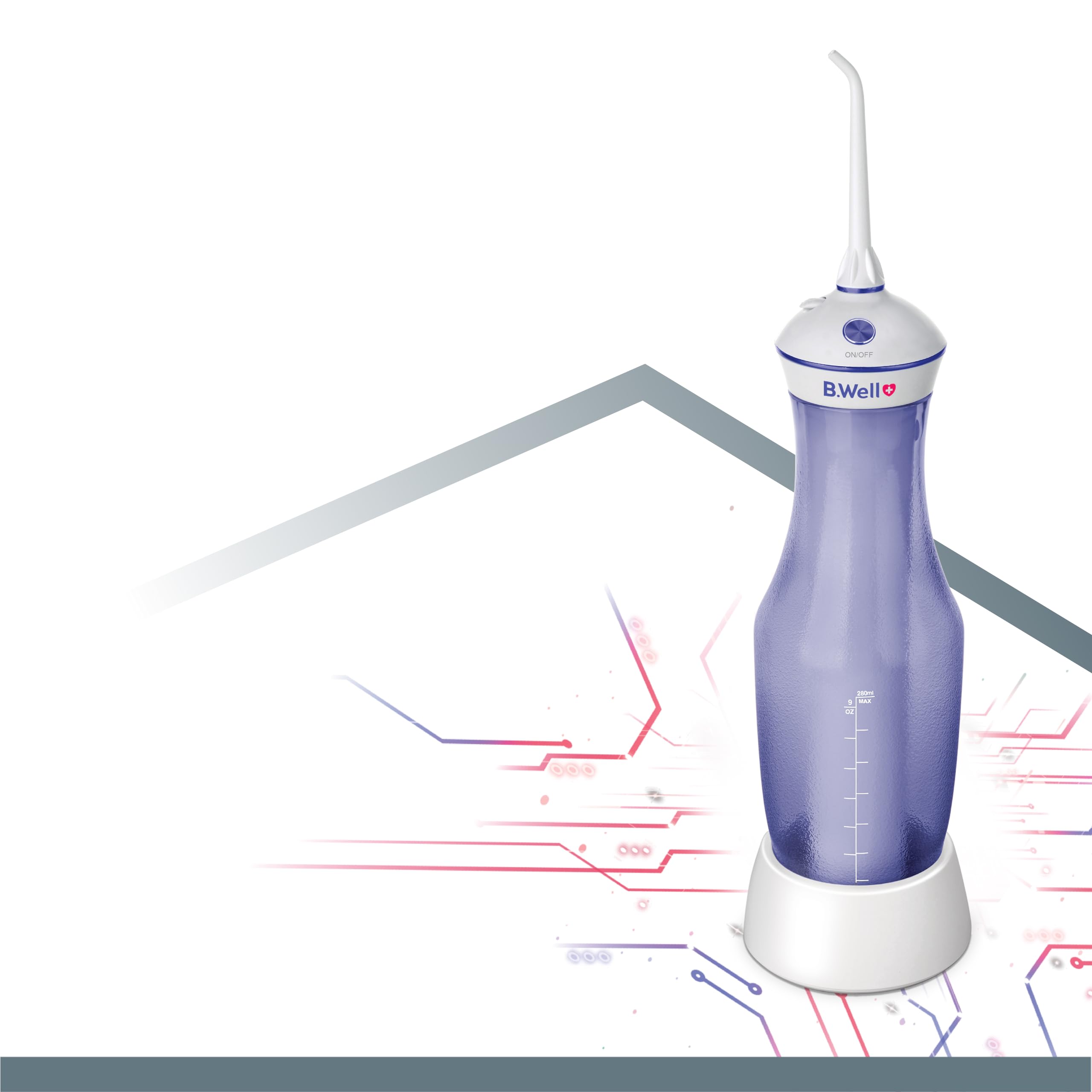 B.Well Suiza TH-917 - Irrigador bucal portátil e inalámbrico (4 modos de funcionamiento, incluye modo individual, depósito de agua de 280 ml, 2 boquillas con rotación de 360°, carga por inducción y