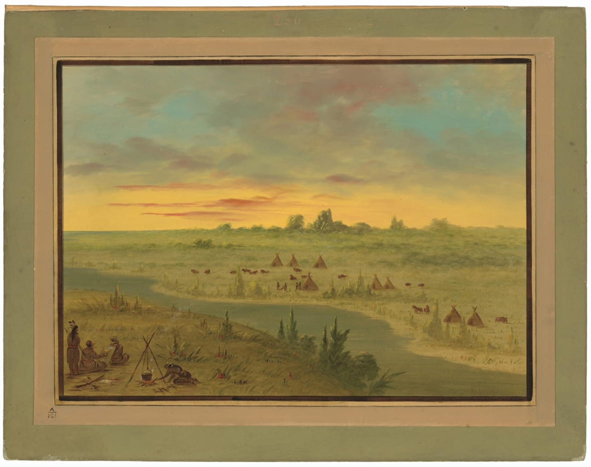 ARTXLXXBN Famous Print Painting Colorful Art Print Encampment of Pawnee Indians At Sunset by George Catlin Canvas Art Decorations for Home Decor 60x90cm