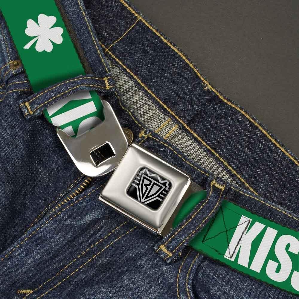 Buckle-Down Unisex-Adult's Seatbelt Belt St XL, Strip Pat's kiss me I'm Drunk/Shamrock Green/White, 1.5