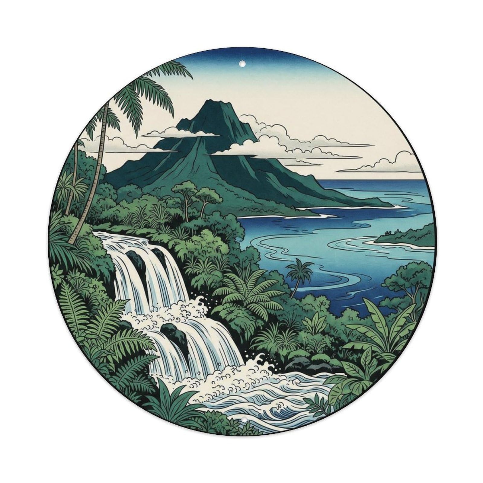 Olyhtr 8X8inch Classic Style Jungle Borabora Otemanu Lagoon Waterfall Woodblock Metal Tin Sign