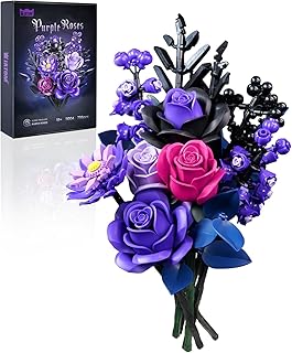 Millionspring Purple Rose Bouquet Building Set Rosas artificiales moradas Regalos para ella para cumpleaños, aniversario, día de la madre, Navidad, decoración del hogar 736 piezas