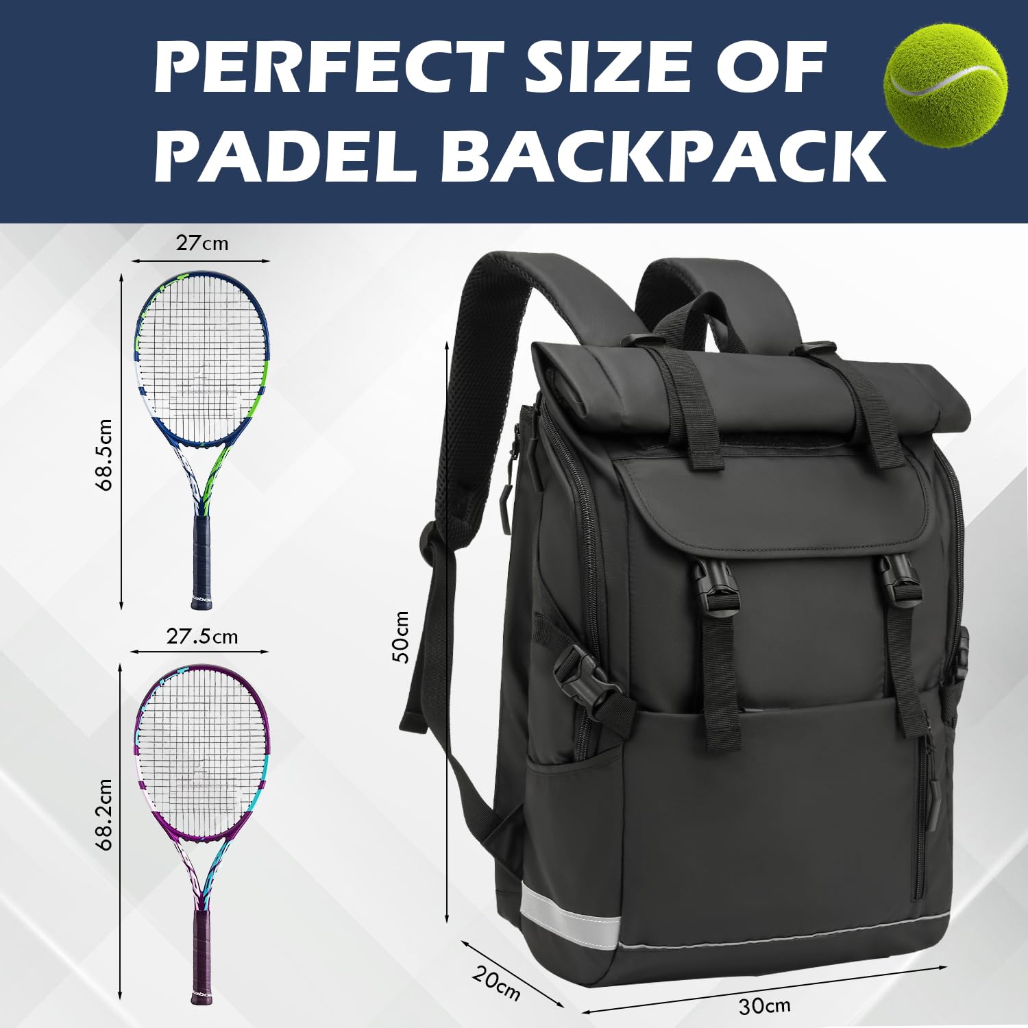 Tennistasche für Herren Damen Tennisrucksack mit Schuhfach ultra leichter Tennis Schlägertasche Padel Tasche für Badminton Pickleball Squash (Schwarz)