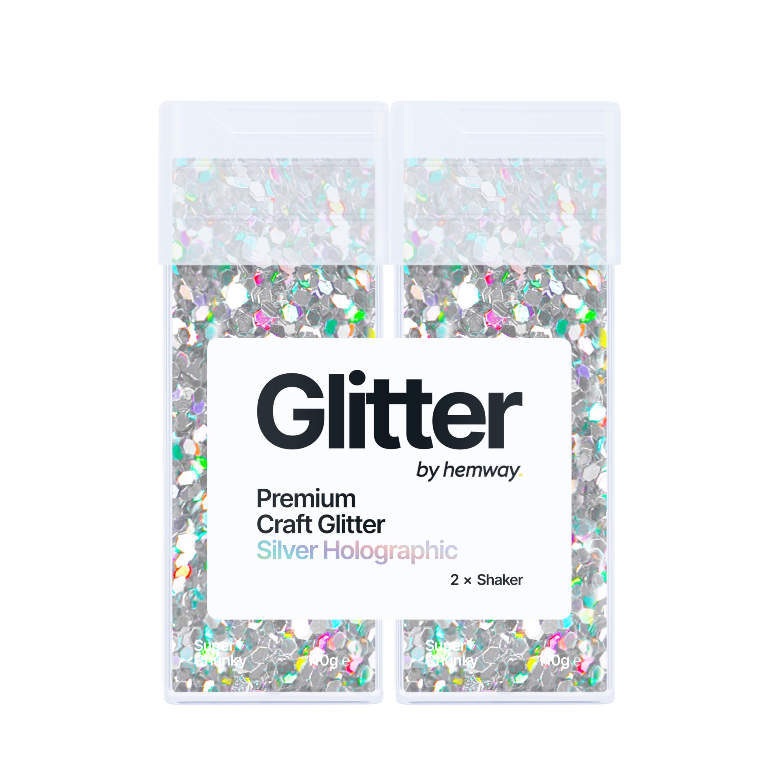Hemway Glitter Shaker Silver Holographic 110g x2 Pack Super Chunky, Craft Glitter Shakers for Resin & Epoxy Crafts
