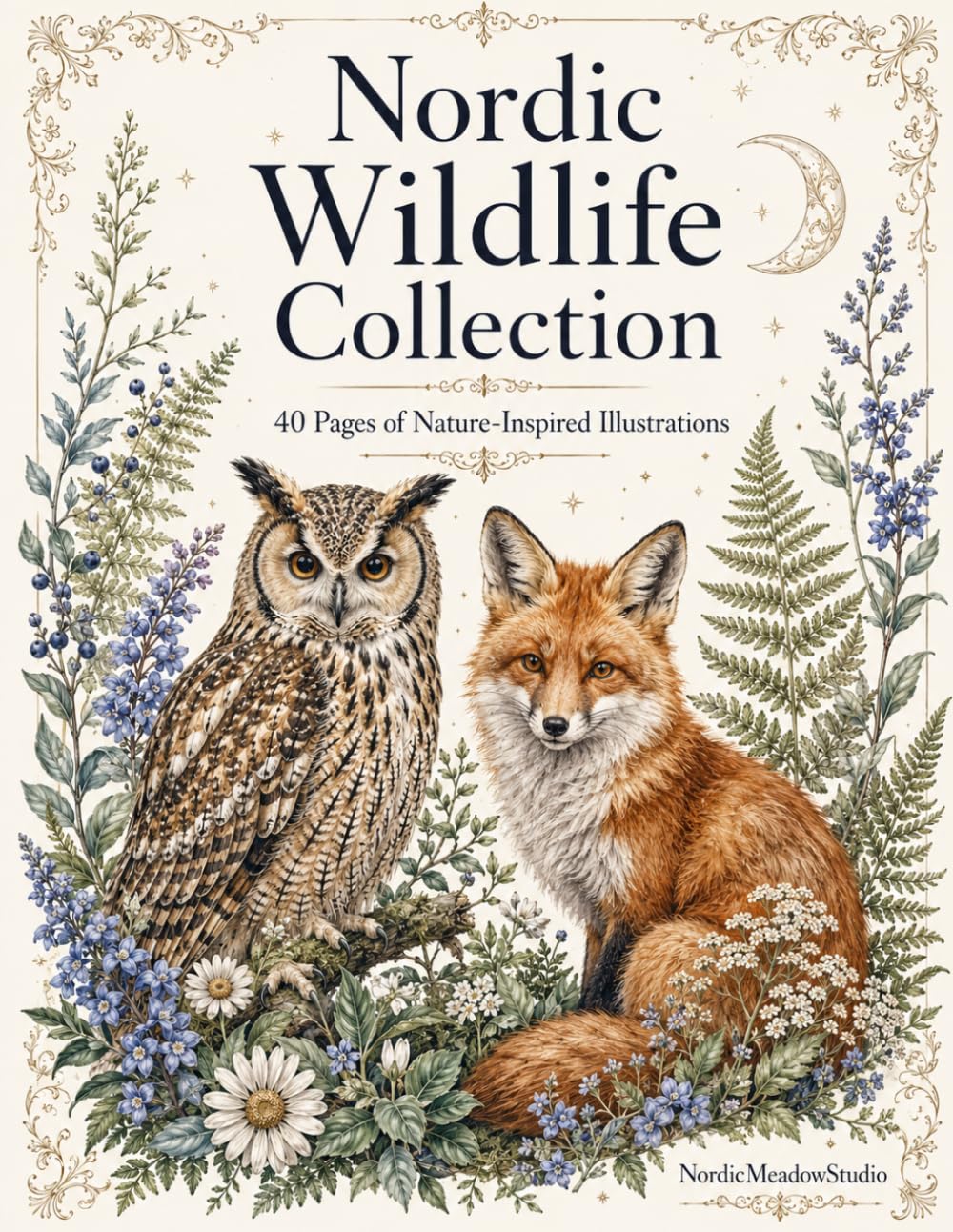 Nordic Wildlife Collection: 40 Pages of Nature-Inspired Illustrations Adult Coloring Book with Animals, Birds and Forest Designs