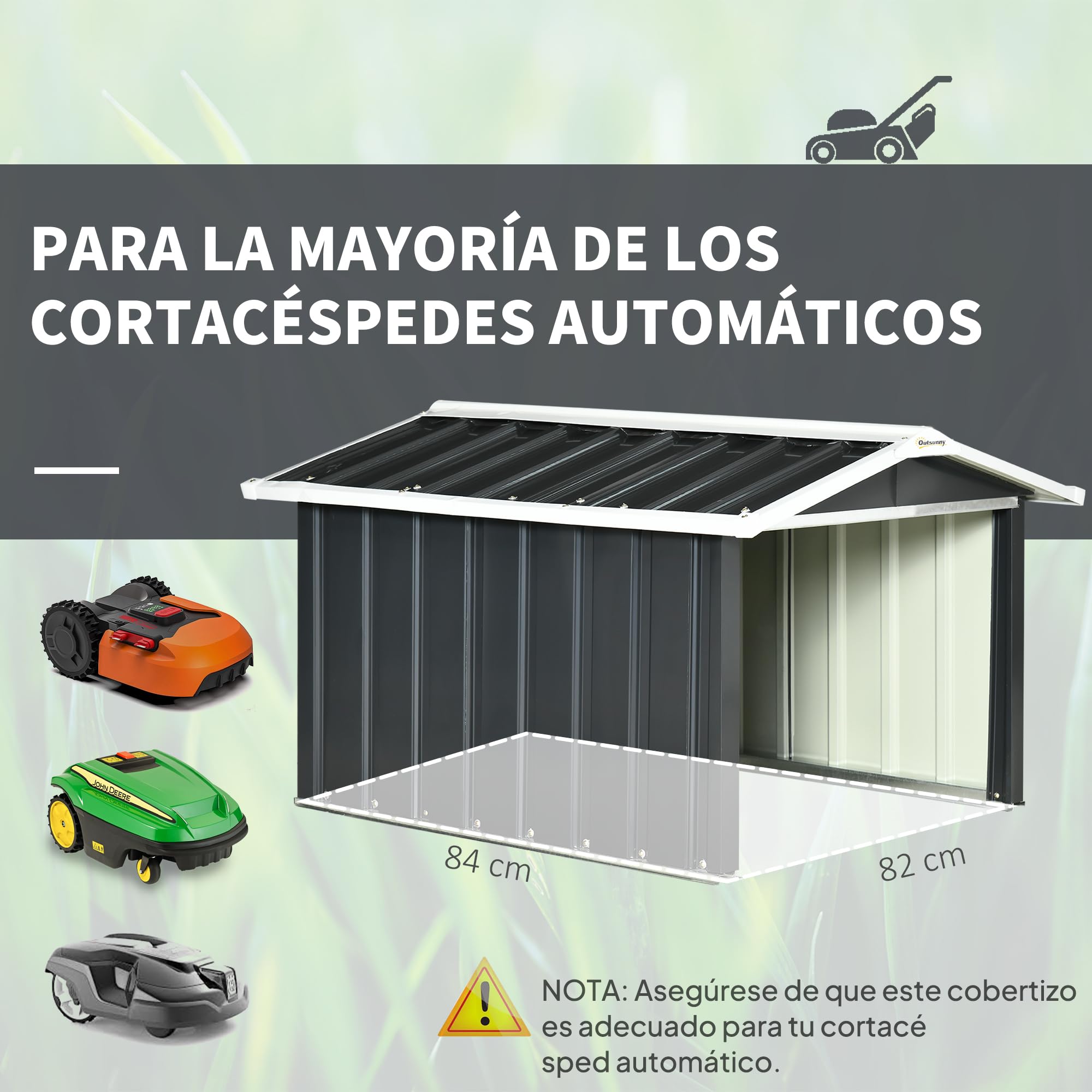 Outsunny Garaje para Robot Cortacésped para Jardín 87x103x66cm Gris Oscuro | de Acero Galvanizado, Techo Dos Aguas, Caseta para Robot Cortacésped, Exterior, Césped