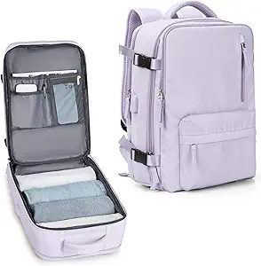 VECAVE Carry On Backpack for Women,Large Travel Backpack Flight Approved,Waterproof 17 Inch Laptop Backpack Business Work Backpacks Men Mochila De Viaje Purple