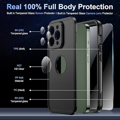Miniatura 3 de Temdan Funda real 360 para iPhone 13 Pro Max impermeable lente de cámara de vidrio templado 9H integrado y protección de pantalla 12 pies militares