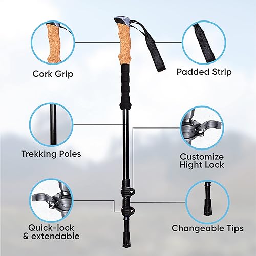 Miniatura 7 de Laniti Bastones de senderismo nórdicos  Bastones de senderismo ajustables ampliables hasta 54 pulgadas  Bastones de senderismo ligeros con 10 puntas