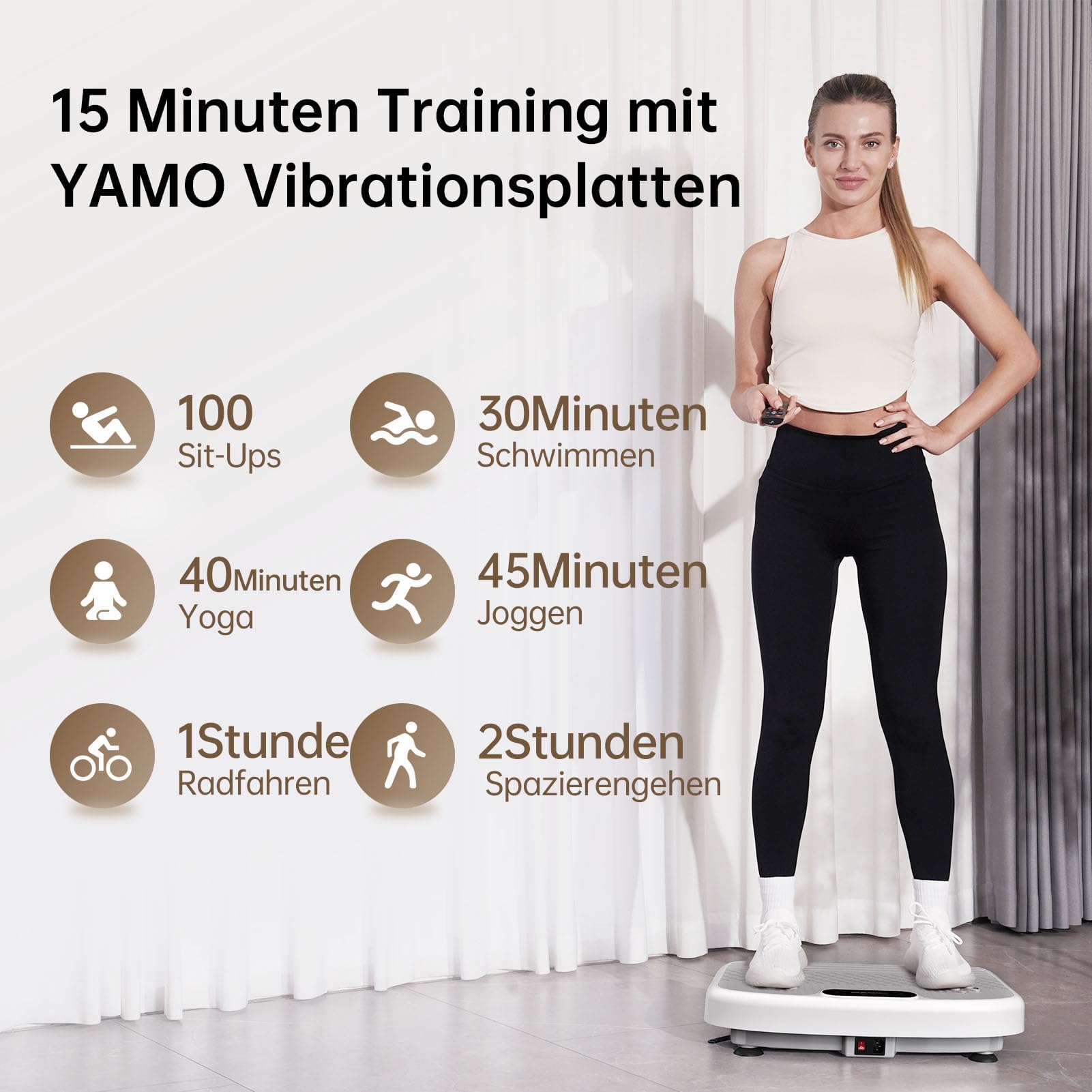 YAMO YV20 Plataforma Vibratoria Fitness | 99 Niveles de Velocidad, 5 Programas, Mando a Distancia y Bandas de Resistencia | Pantalla LED Táctil, Capacidad Carga de 150KG