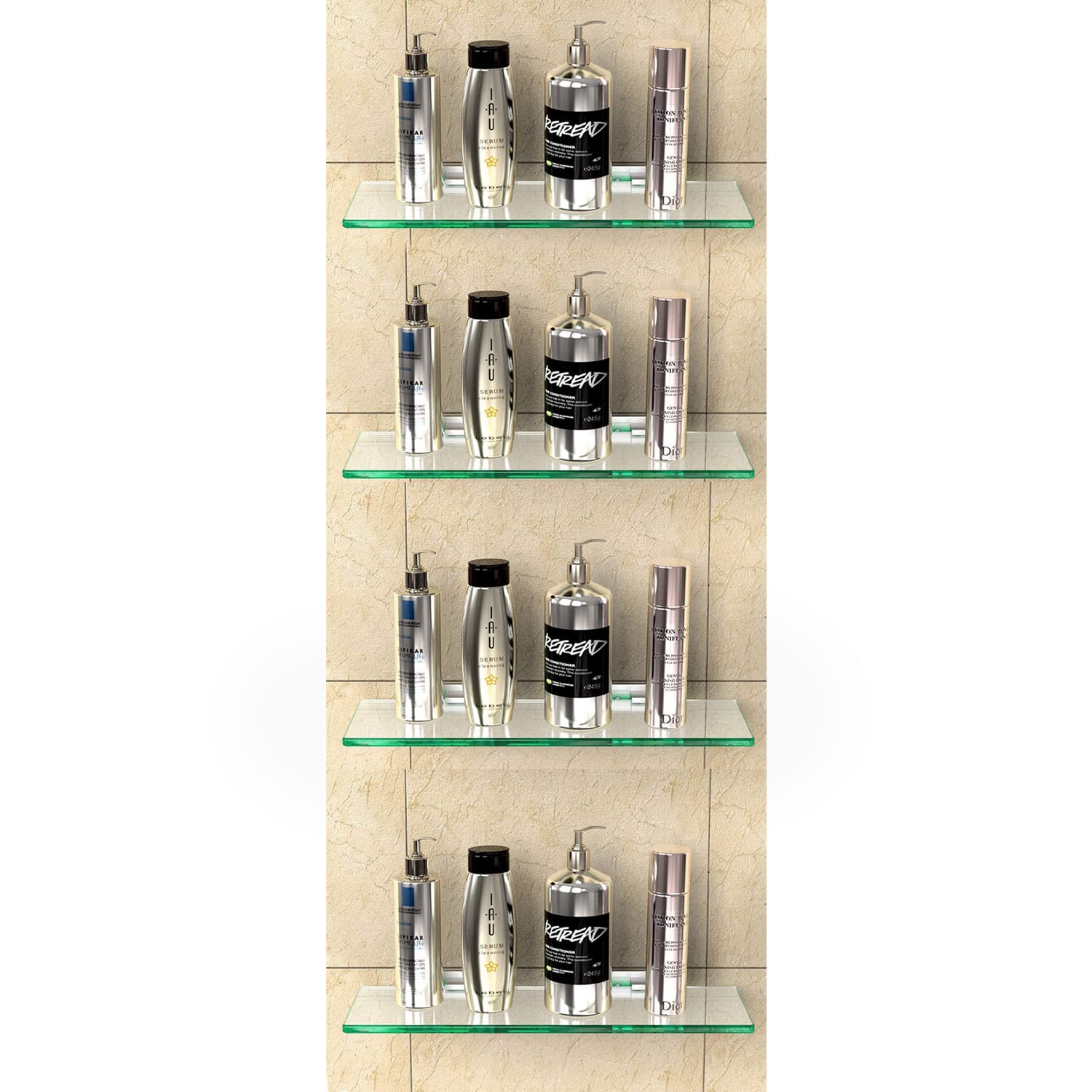 Metsi Glass Shower Shelf Transparent Glass Shelf for Bathroom/Kitchen