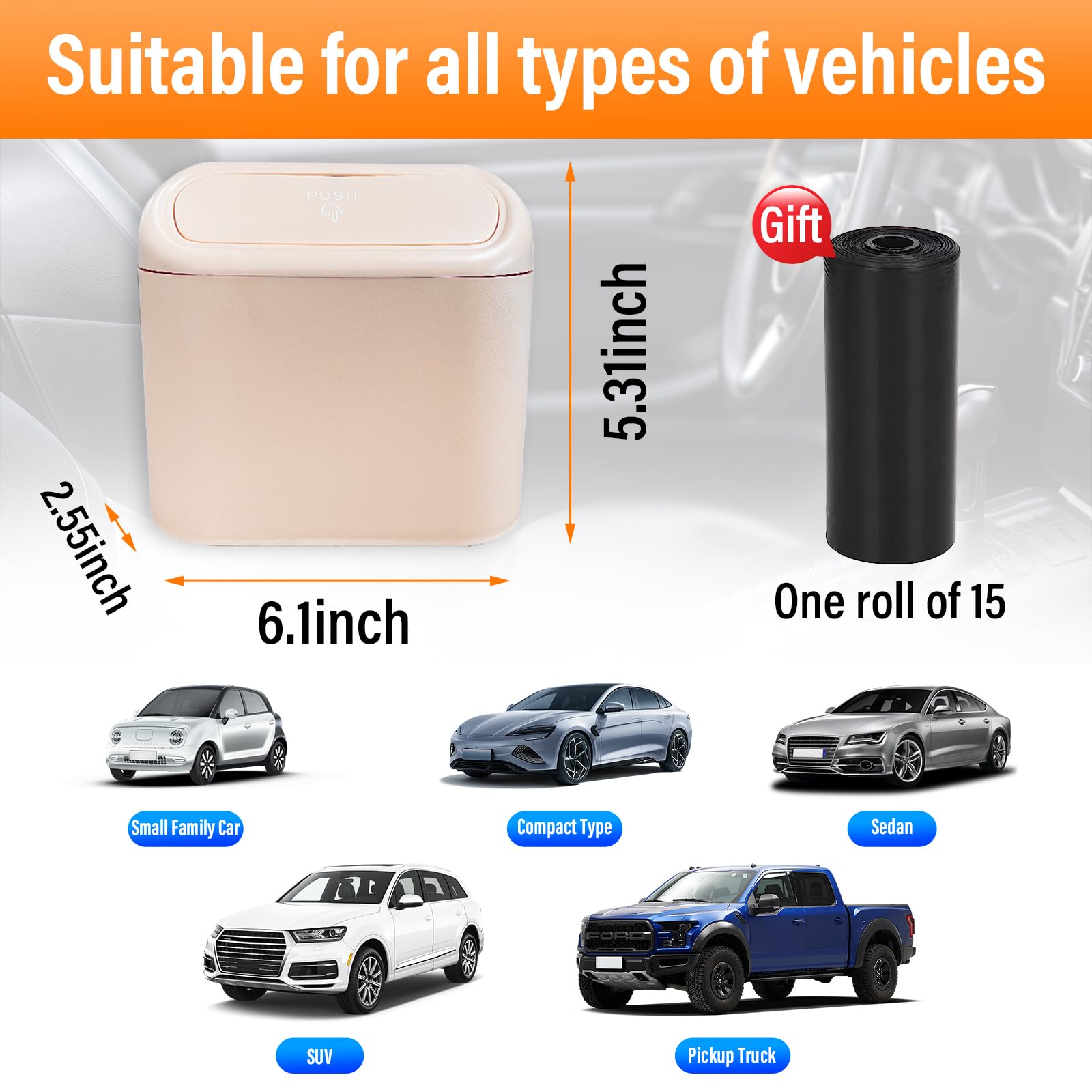 XHYASD 2 mini bidoni per auto con coperchio, per la parte anteriore