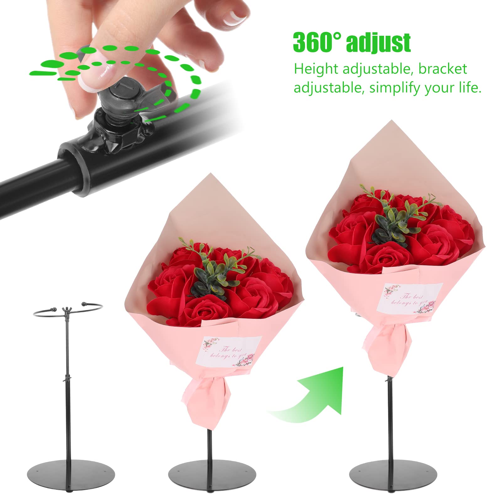 Beavorty Desktop Arrangement Stand Iron Bouquet Holder Adjustable Stand Bouquet Fixing Rack Floral Display Holder Desktop Bouquet Fixator for Store Home Wedding Rose Holder Stand