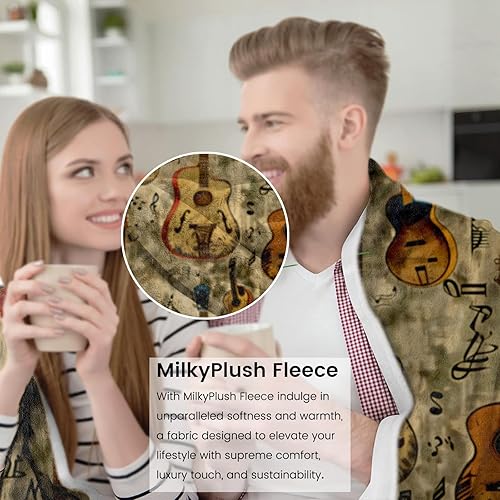 Miniatura 2 de Manta de guitarra acústica vintage, regalos para niños, mujeres, niñas adultas, notas musicales, mantas retro, suaves y cómodas para el hogar, sofá,