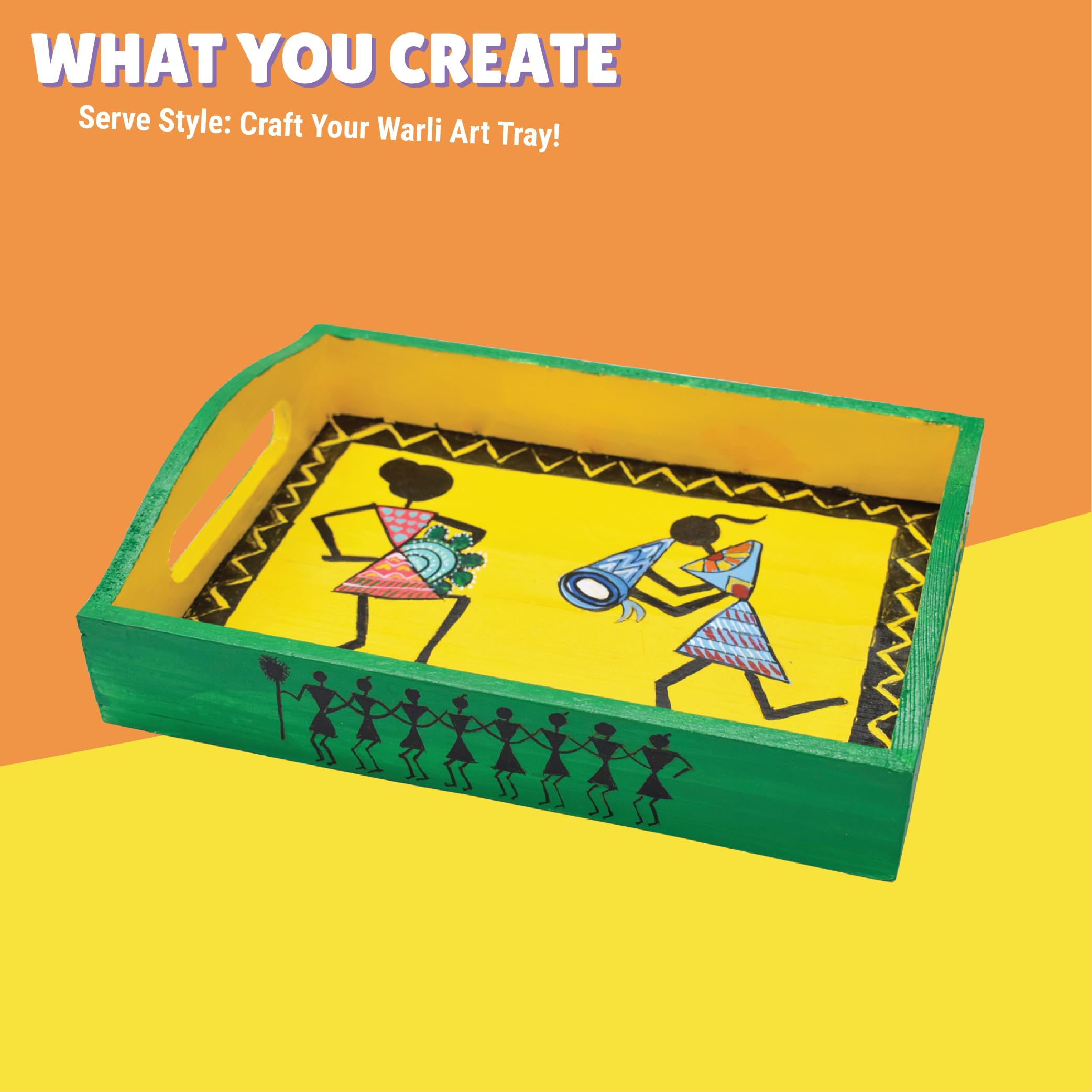 Kalakaram Paint Your Own Warli Art Serving Tray |DIY Serving Tray Painting for Adults and Kids, Assorted - Image 3 thumbnail