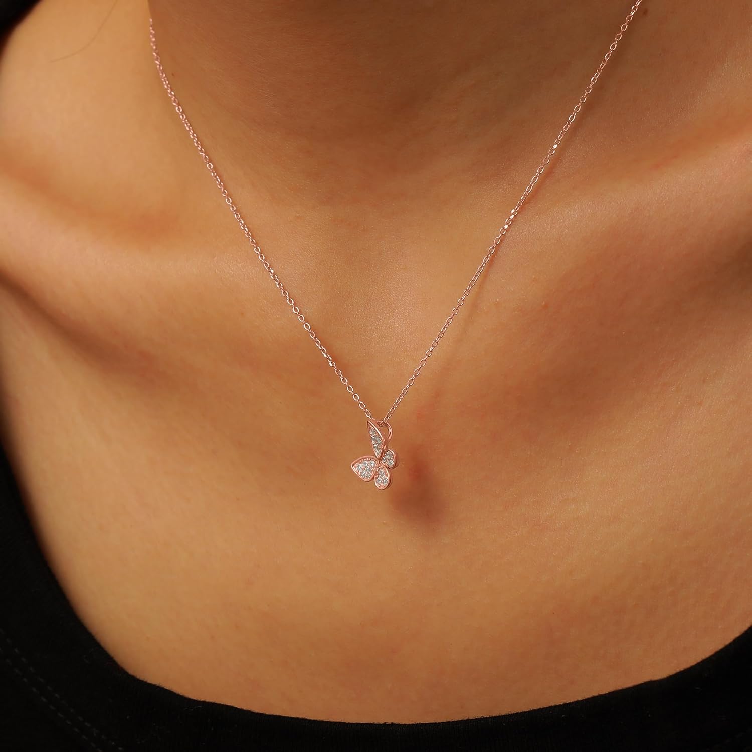 SUYACS 14K Gold Plated Butterfly Necklaces for Women 925 Sterling Silver Cute Butterfly CZ Pendant Necklace Dainty Insect Animal Charm Chain Necklace Jewelry Birthday Gifts for Mom Daughter - Image 3