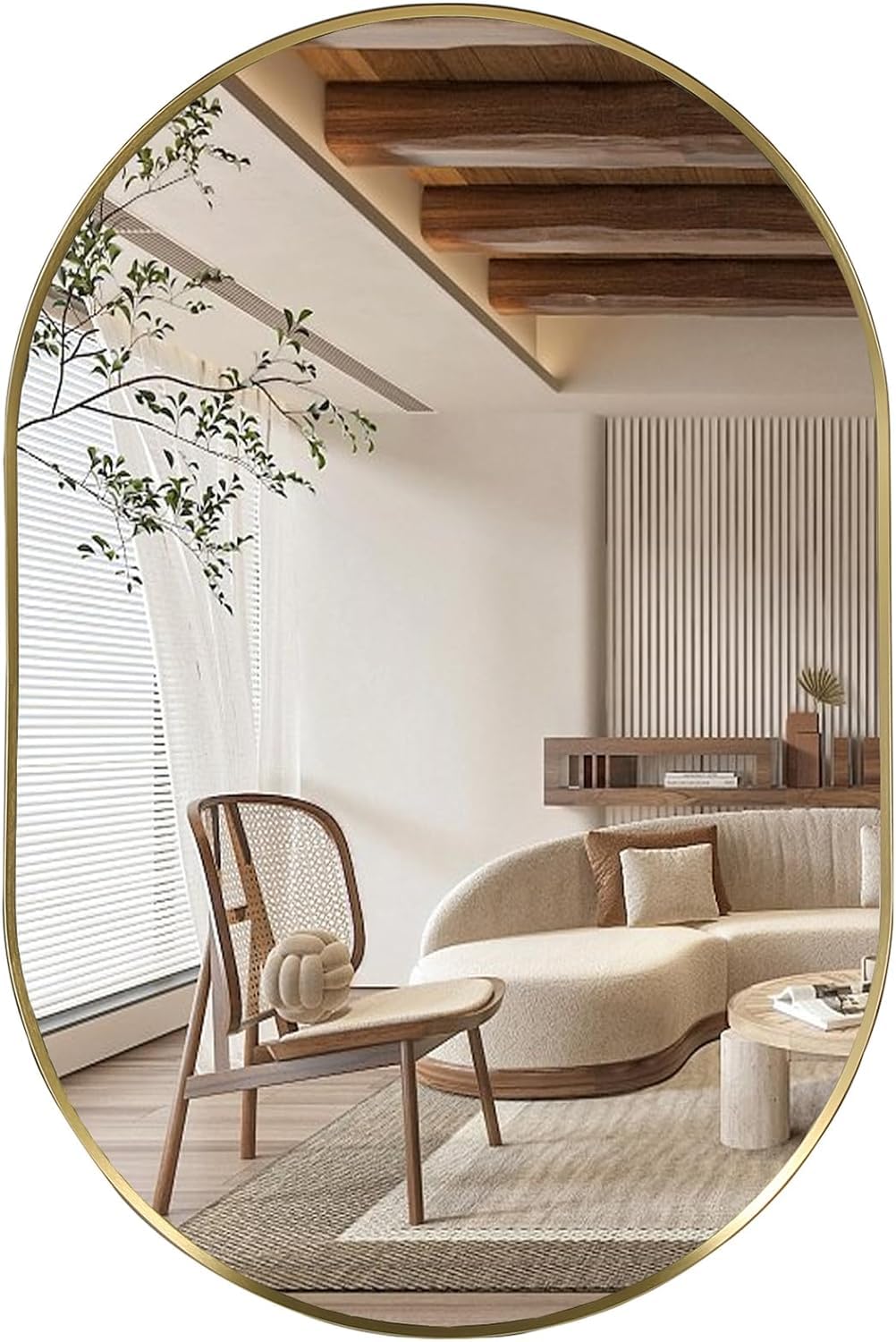 JENBELY Gold Oval Mirror, 17"x30" Oval Bathroom Mirror, Vanity Mirror with Brushed Metal Frame, Wall Mount Mirrors Decor for Bathroom, Bedroom,