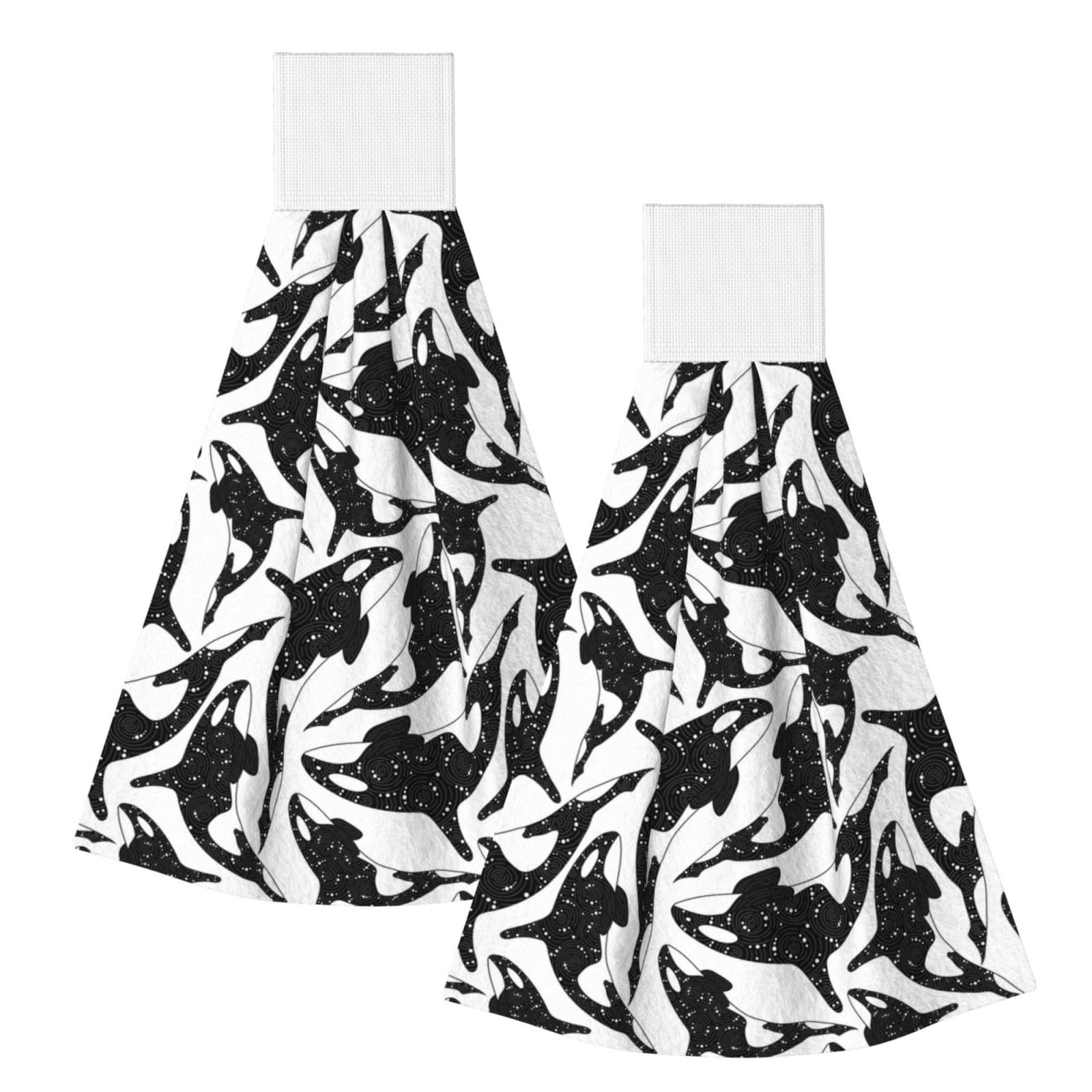 DOPKLNA Whale Orca Killer, 2 Pcs Hanging Coral Fiber Hand Towels for Bathroom, Absorbent Kitchen Towels