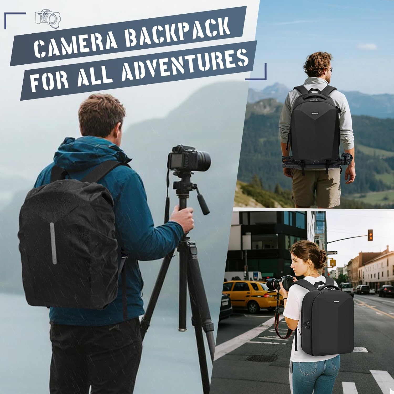 RAINSMORE Camera Backpack Hard Shell for DSLR/SLR Waterproof Camera Bag with Laptop Compartment 15.6 Inch Professional Camera Case with Rain Cover Photography Backpack Bag with Camera Lens Case Black - Image 9