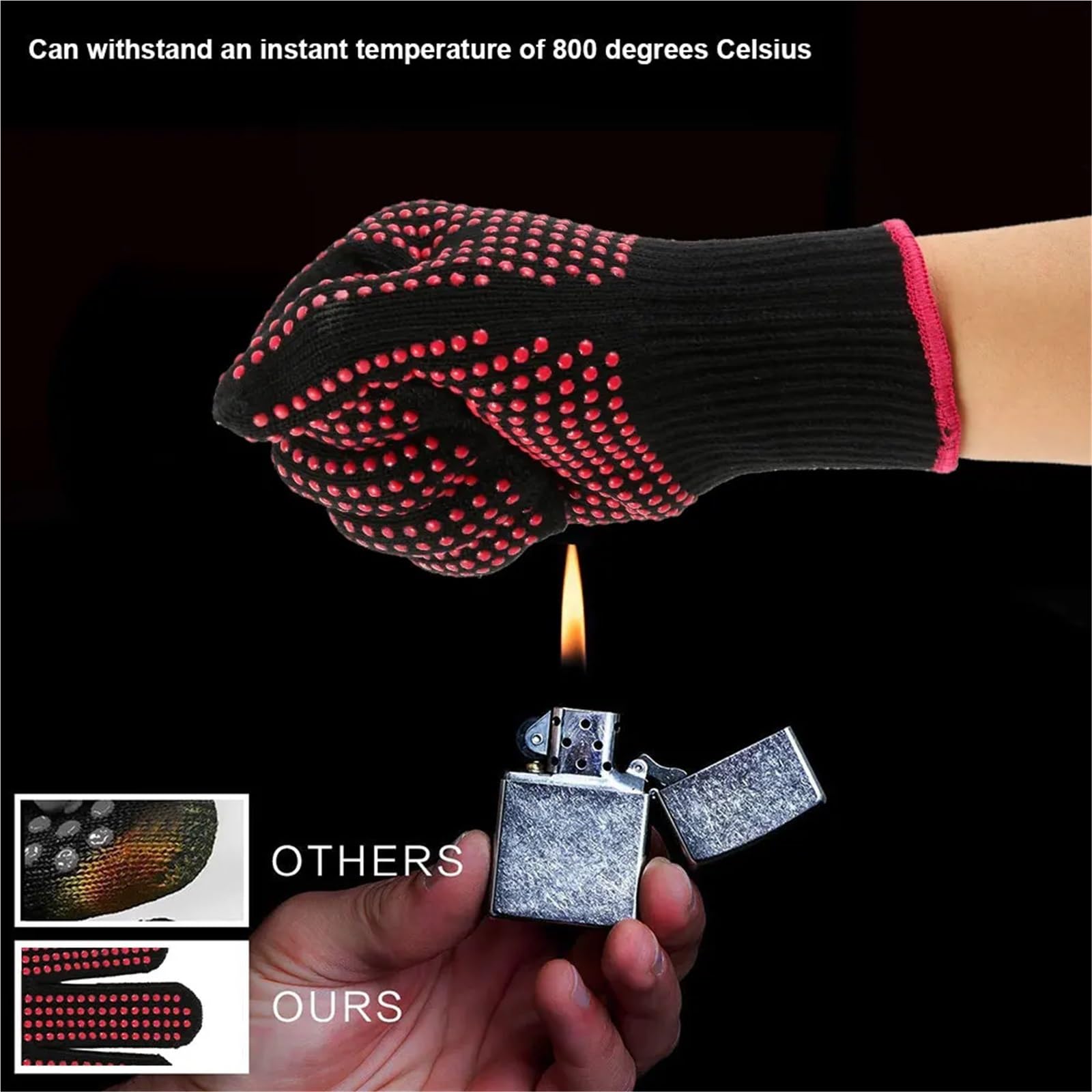 Gants de Gril résistants à la Chaleur, Gants de Four antidérapants en Coton Polyester résistant à la Chaleur, Combinaison for la Cuisson, Le Barbecue, la friteuse, la Cuisine pour Grillades(Red)