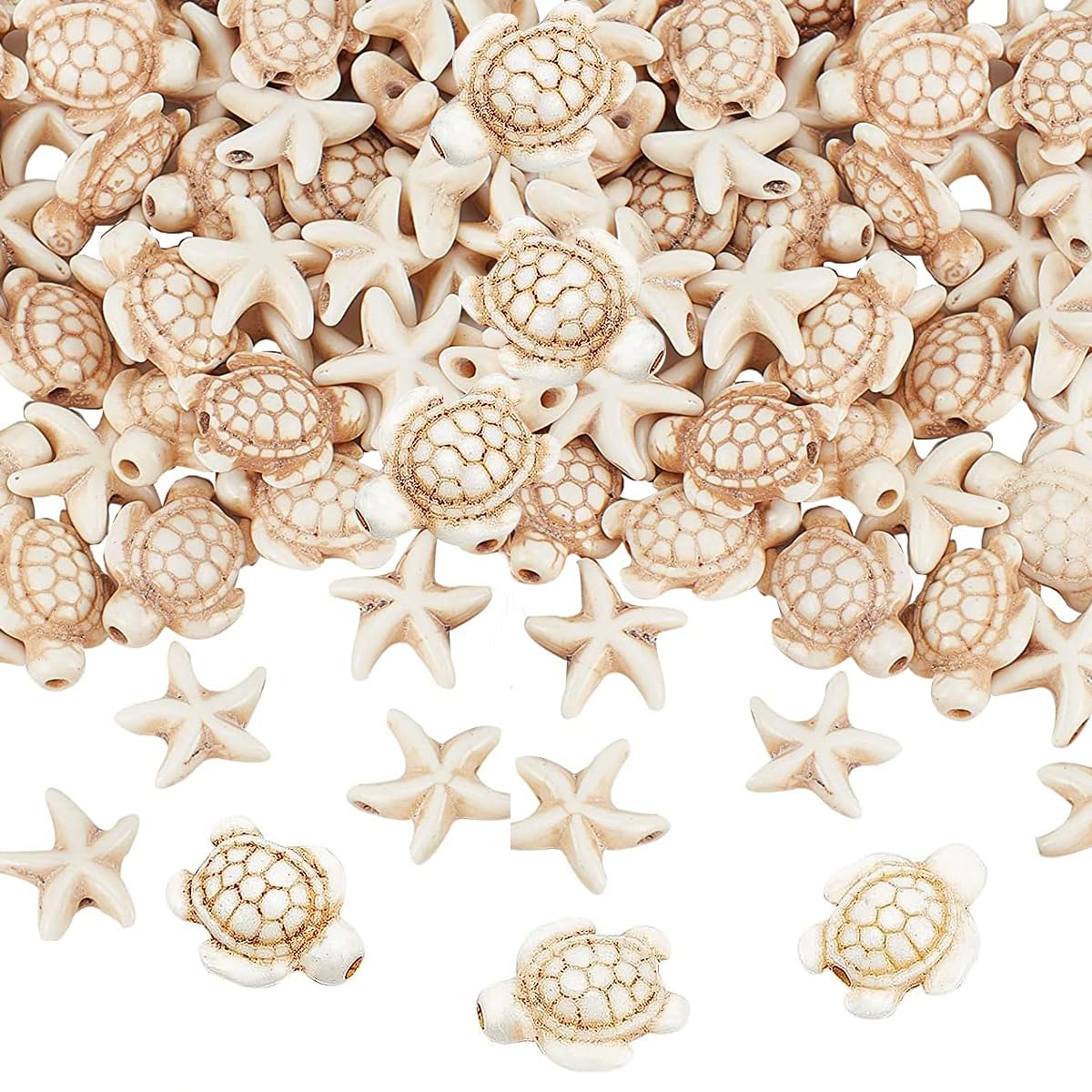 About 120Pcs Starfish and Sea Turtle Beads Synthetic Turquoise Beads Charms Ocean Animal Spacer Beads Starfish and Turtle Shape Stone Loose Beads for Bracelets Necklaces Earrings DIY Jewerly Making