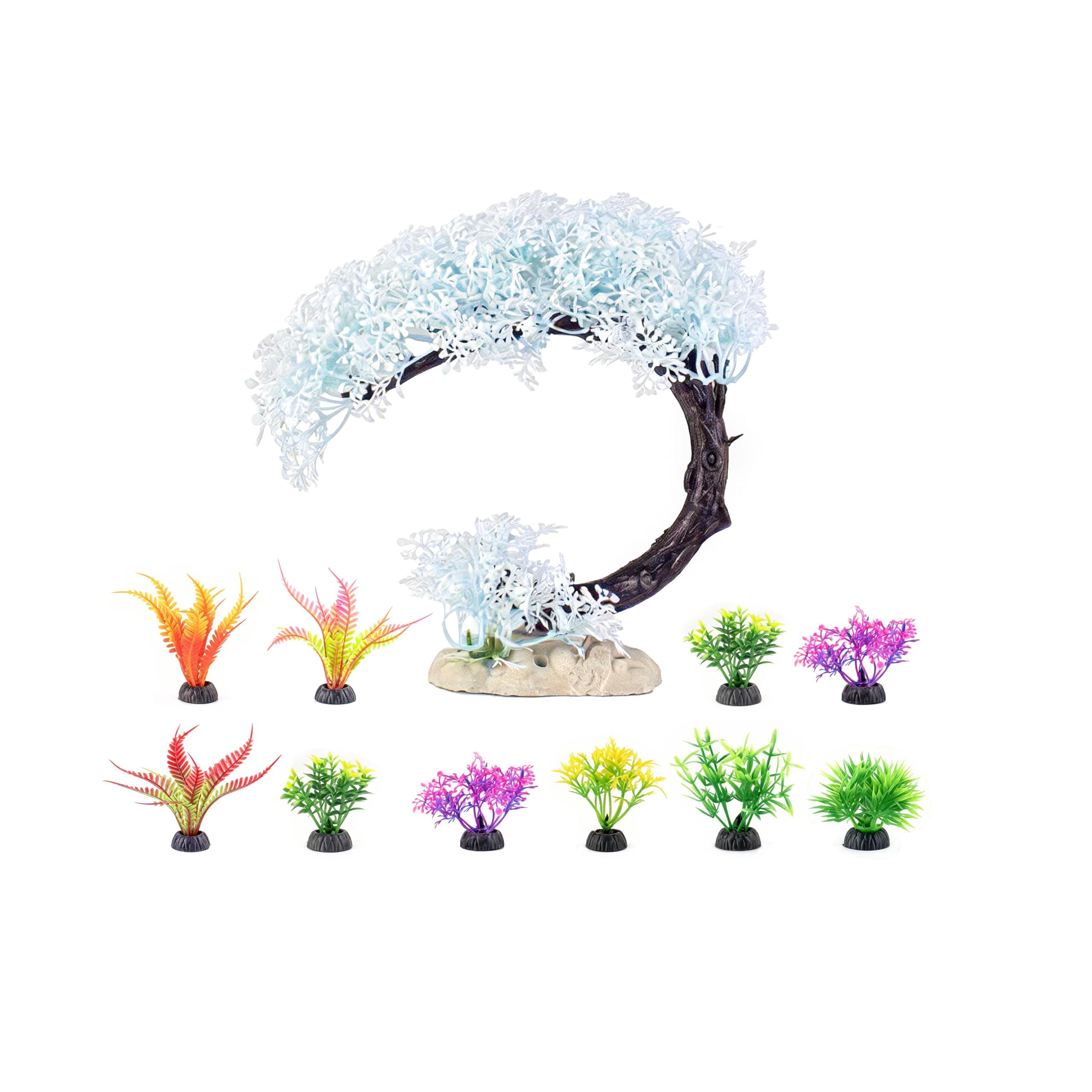 10PCS Artificial Aquarium Plant Blue Tree Set, Realistic Plastic Fish Tank Decorations, Safe for Betta Goldfish Shrimp, Low-Maintenance Aquascaping for Freshwater & Saltwater Tanks (Set 2 - White) — image 1